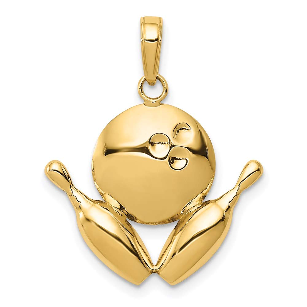 14K Yellow Gold Diamond Cut Bowling Ball & Pins Pendant - Elegant Black Bow Jewelry for Sports Lovers | Perfect Gift for Bowlers & Jewelry Collectors