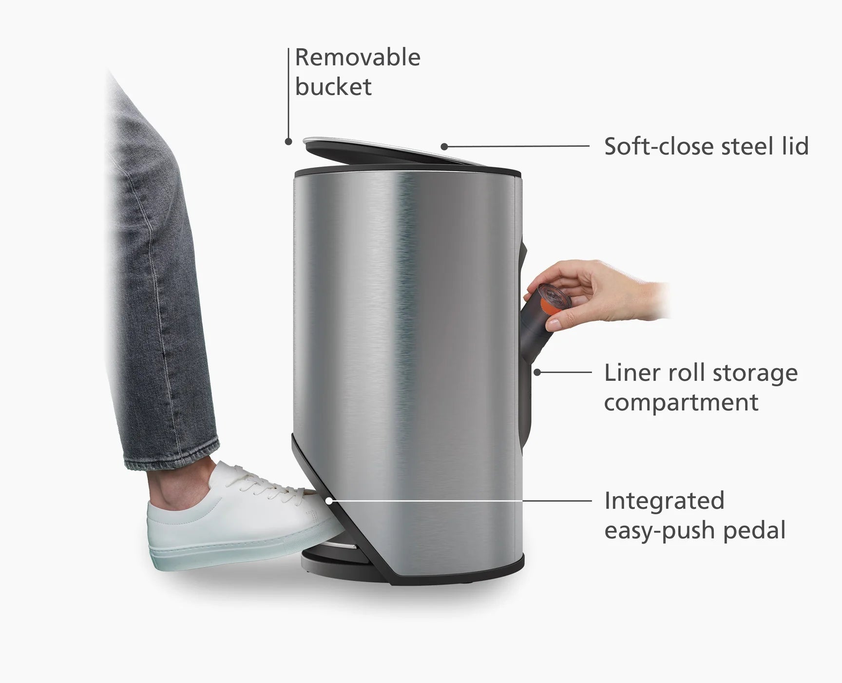 Stainless Steel 10L Pedal Trash Can with Easy Push - Perfect for Kitchen, Bathroom, and Office Waste Disposal