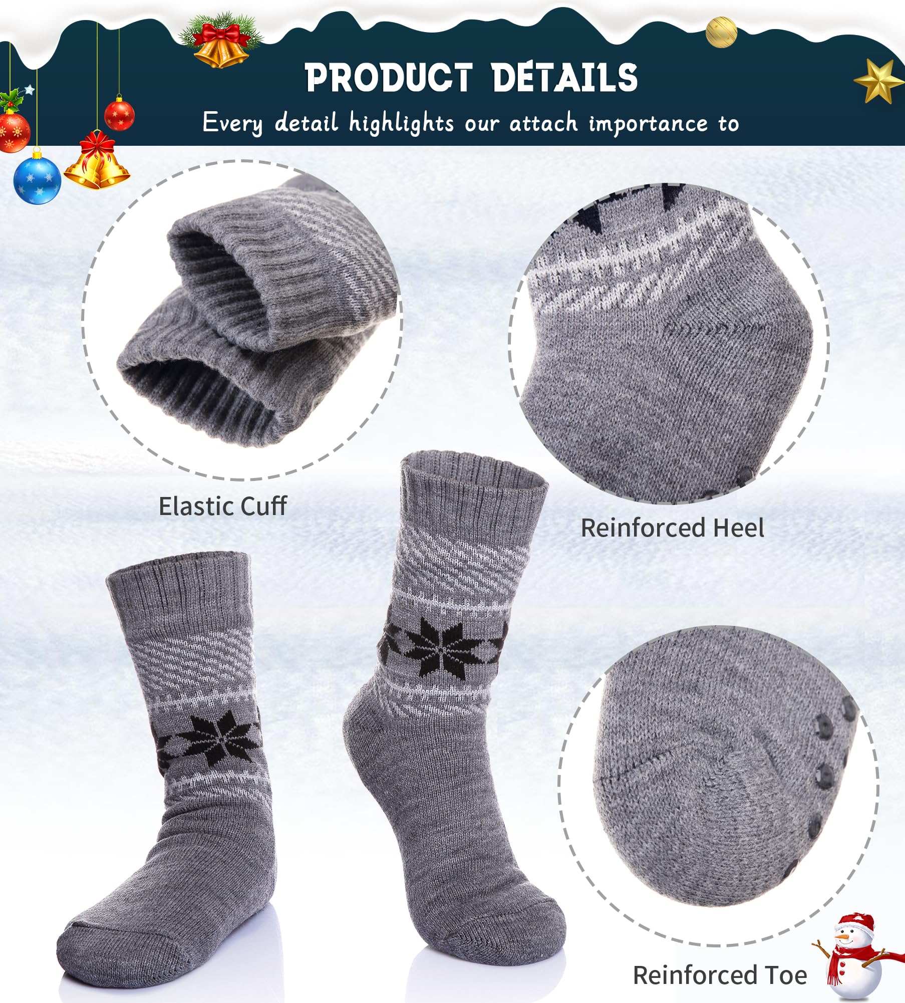 Men's Fleece Lined Thick Winter Slipper Socks - Cozy Non-Slip Fuzzy Home & Sleeping Socks for Cold Weather Comfort