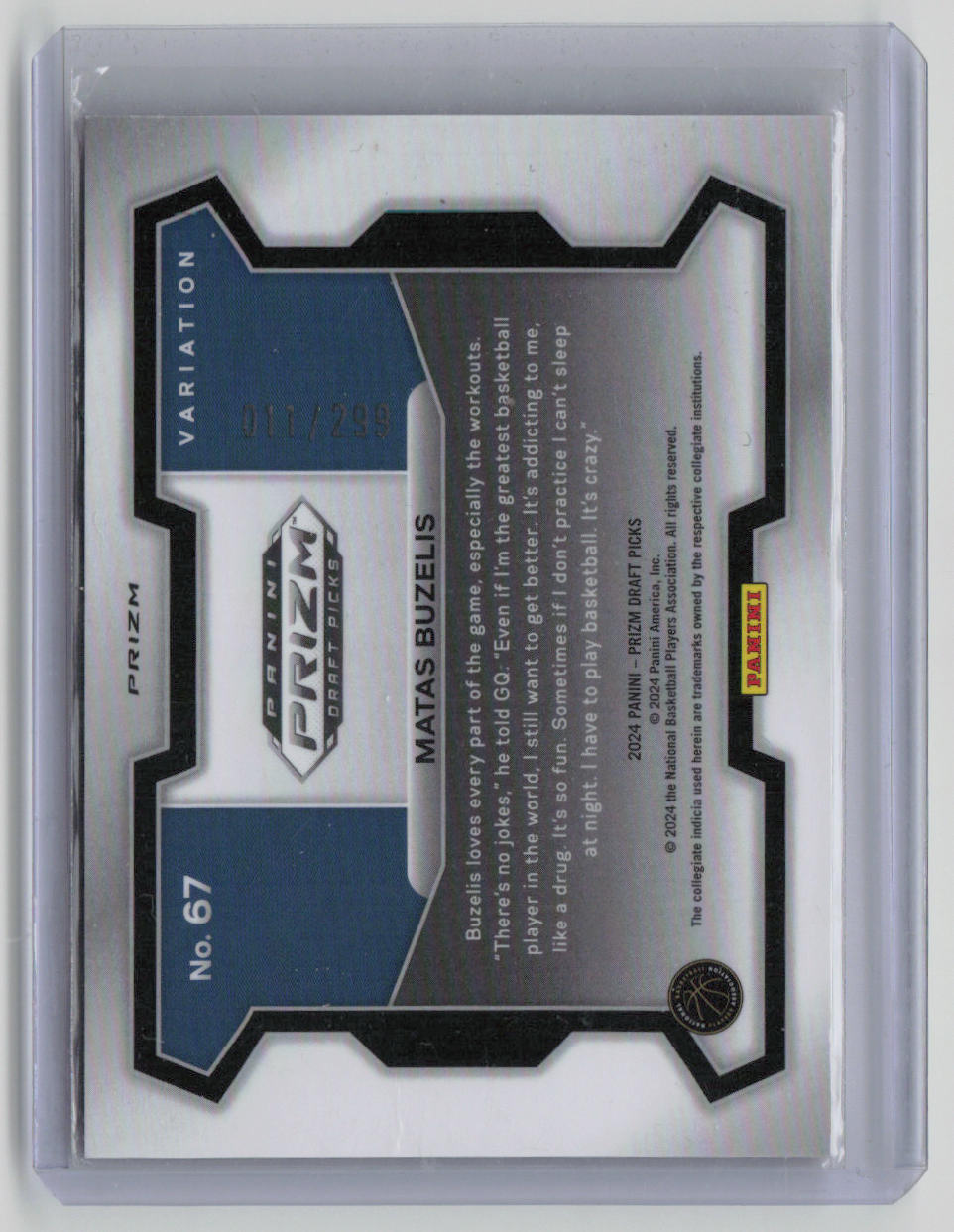 2024 Panini Prizm Matas Buzelis Rookie Card #67 Red Parallel 011/299 - NBA Basketball Collectible for Trading & Display