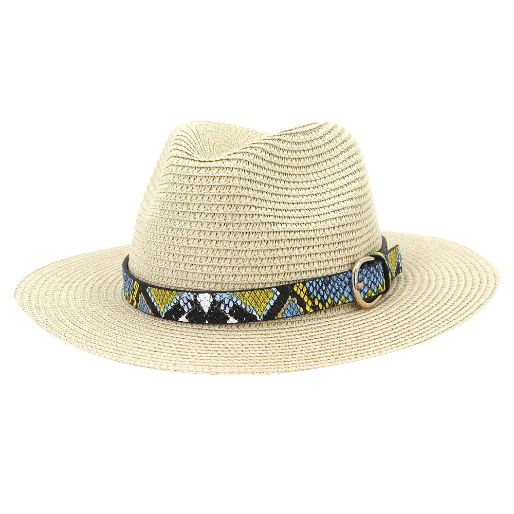 Women's Straw Cowboy Hat - Wide Brim Summer Sun Hat for Outdoor Travel & Beach - Western Cowgirl Hat with Colorful Snake Belt - Perfect for Country Music Festivals, Vacations & Rodeo Events