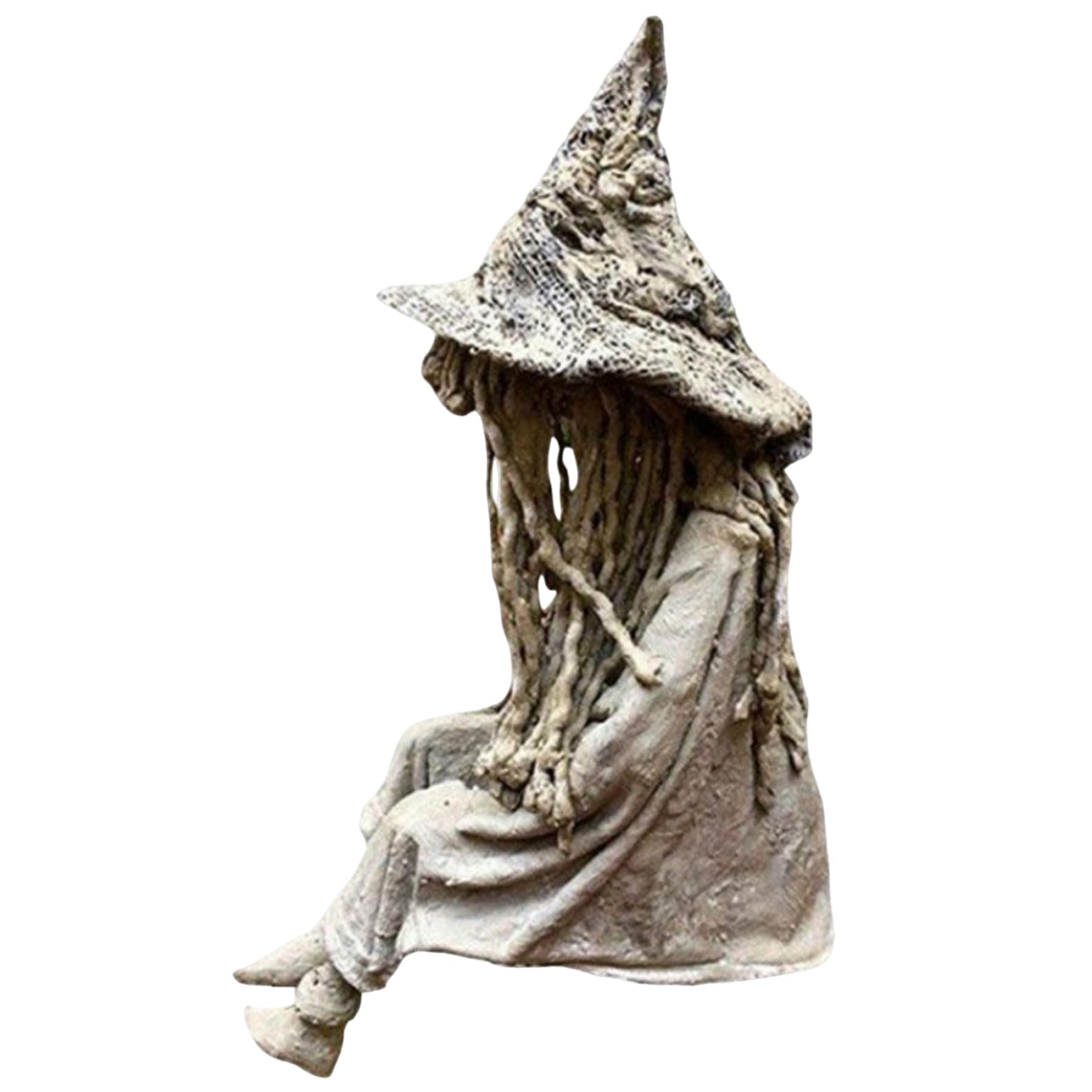 1PC Solar-Powered Halloween Lights Outdoor - Witch & Ghoul Halloween Decor with LED Light, Resin Sitting Statue for Garden, Yard, Pathway - Grey Halloween Ornaments (Perfect for Halloween Party, Porch Decor, Spooky Outdoor Lighting)