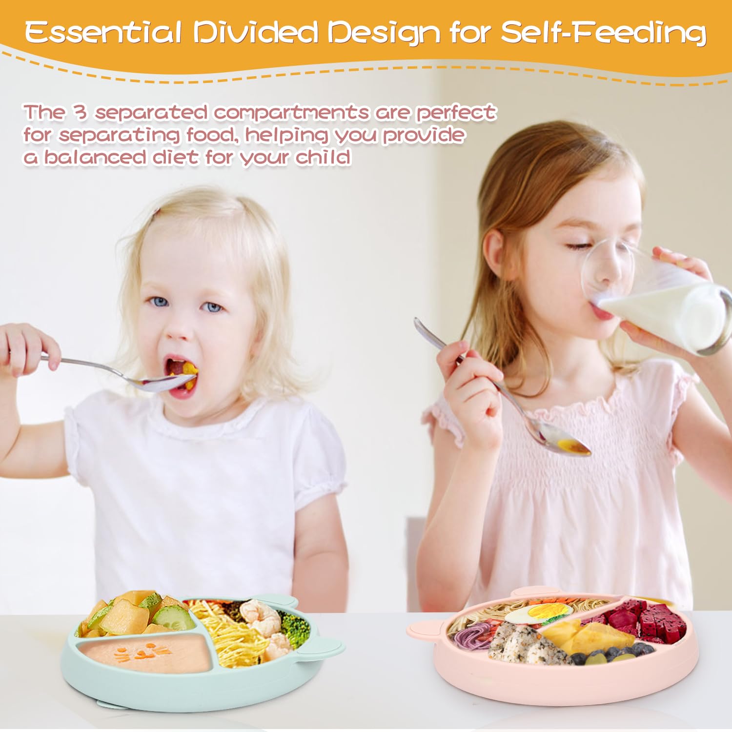 Non-Slip Silicone Baby Bowls with Strong Suction - 100% Food Grade, BPA-Free, Dishwasher & Microwave Safe - Toddler Feeding Plates for Ages 1-3 (Pink) - Perfect for Highchair Meals, Travel & Mess-Free Learning to Eat