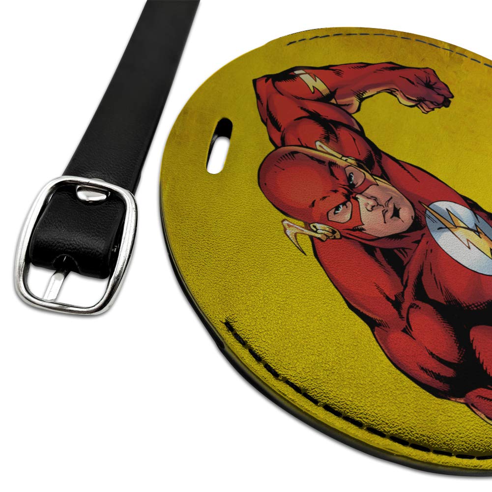 The Flash Superhero Round Leather Luggage Tag - Personalized Suitcase ID Tag for Carry-On Bags - Perfect for Travel, Cosplay & Comic Conventions
