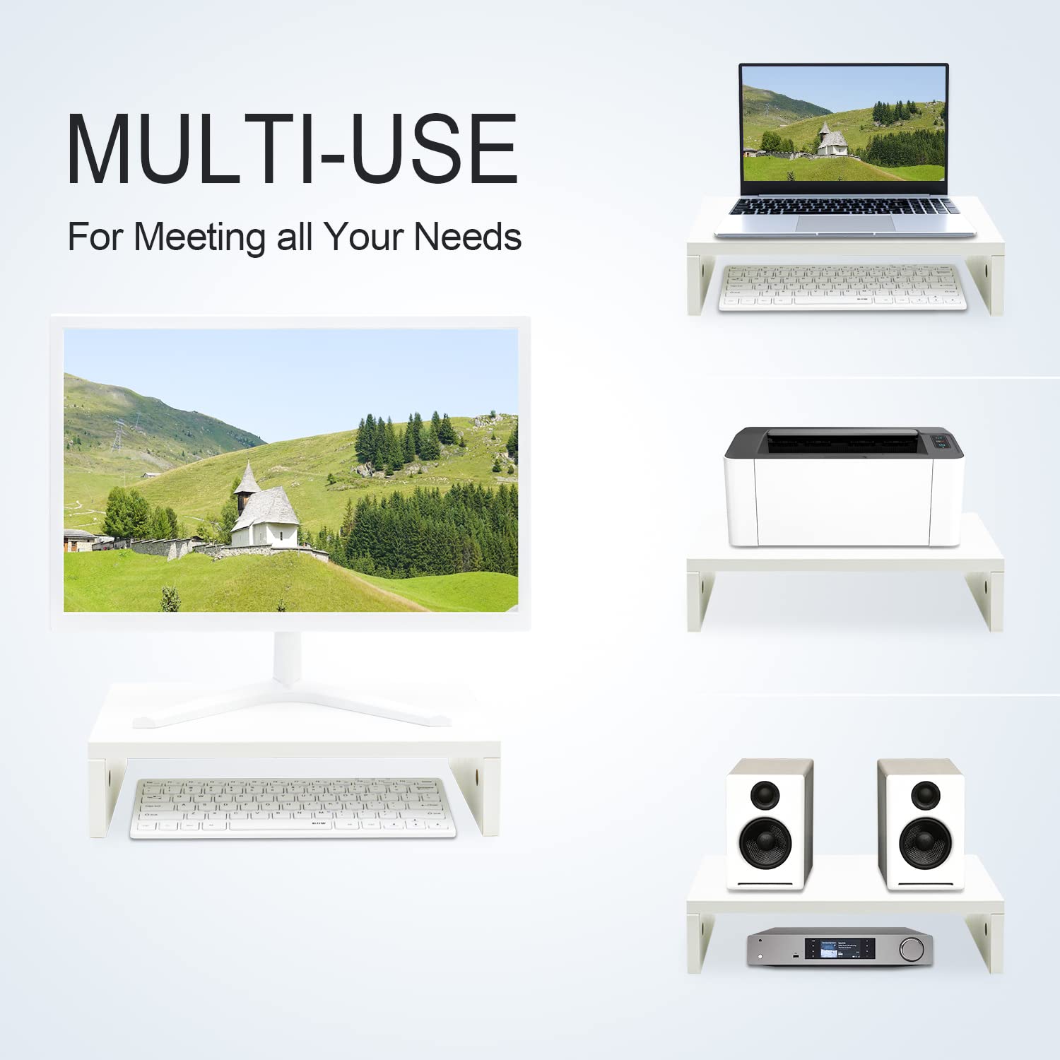 TEAMIX 14.2 Inch White Wooden Monitor Stand Riser with Storage Shelf - Ergonomic Desk Organizer for Computer, Laptop, TV & Screen - Perfect for Home Office, Gaming Setup & Workspace (White, 14.2 Inch)