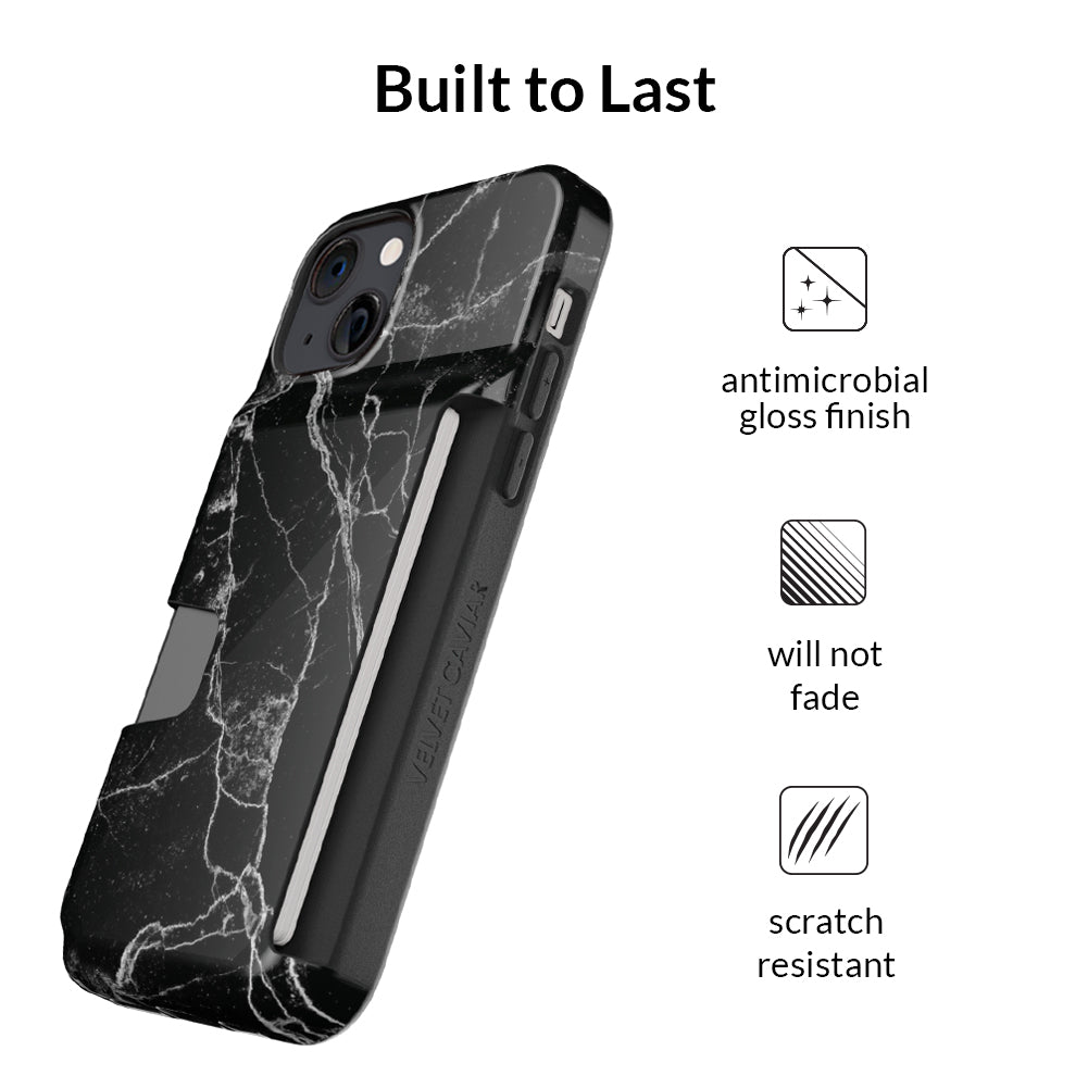 Black Marble iPhone Wallet Case - Slim Protective Cover with Card Holder for iPhone 13/14/15 Pro Max - Perfect for Travel, Shopping & Everyday Use