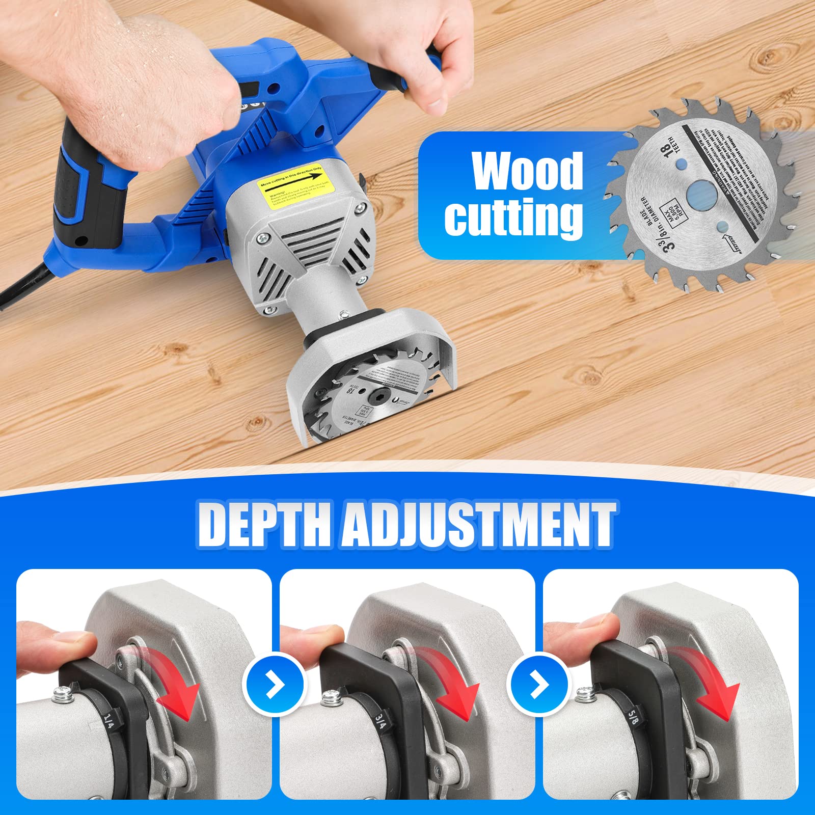 6.8Amp Toe Kick Saw with 3 Blades - for Wood & Tile Cutting | Subfloor Removal Tool