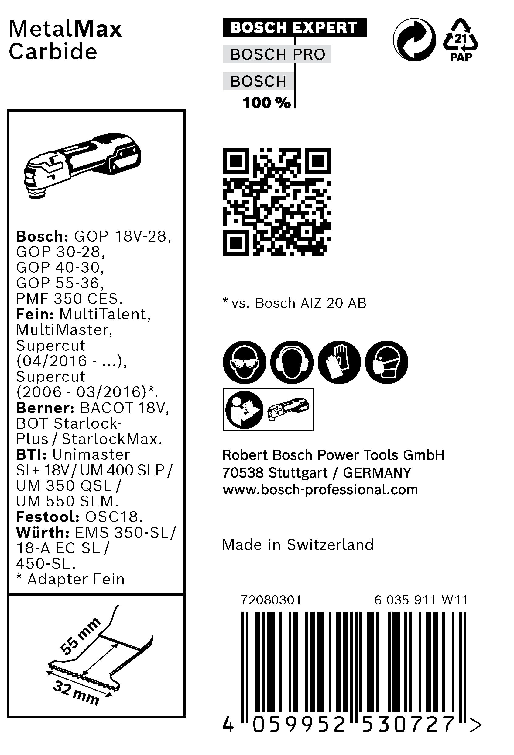 Bosch Professional 10-Pack Expert MetalMax PAIZ 32 AIT Oscillating Multi-Tool Blades - 32mm Width for Metal Cutting - Perfect for DIY, Construction, and Renovation Projects