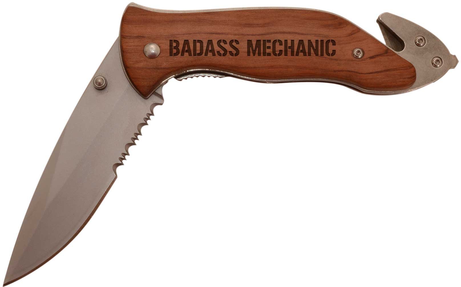 Custom Laser Engraved Stainless Steel Folding Survival Knife - Perfect Mechanic Gift for Men, Dad, Husband | Outdoor Camping, Hiking, Emergency Tool