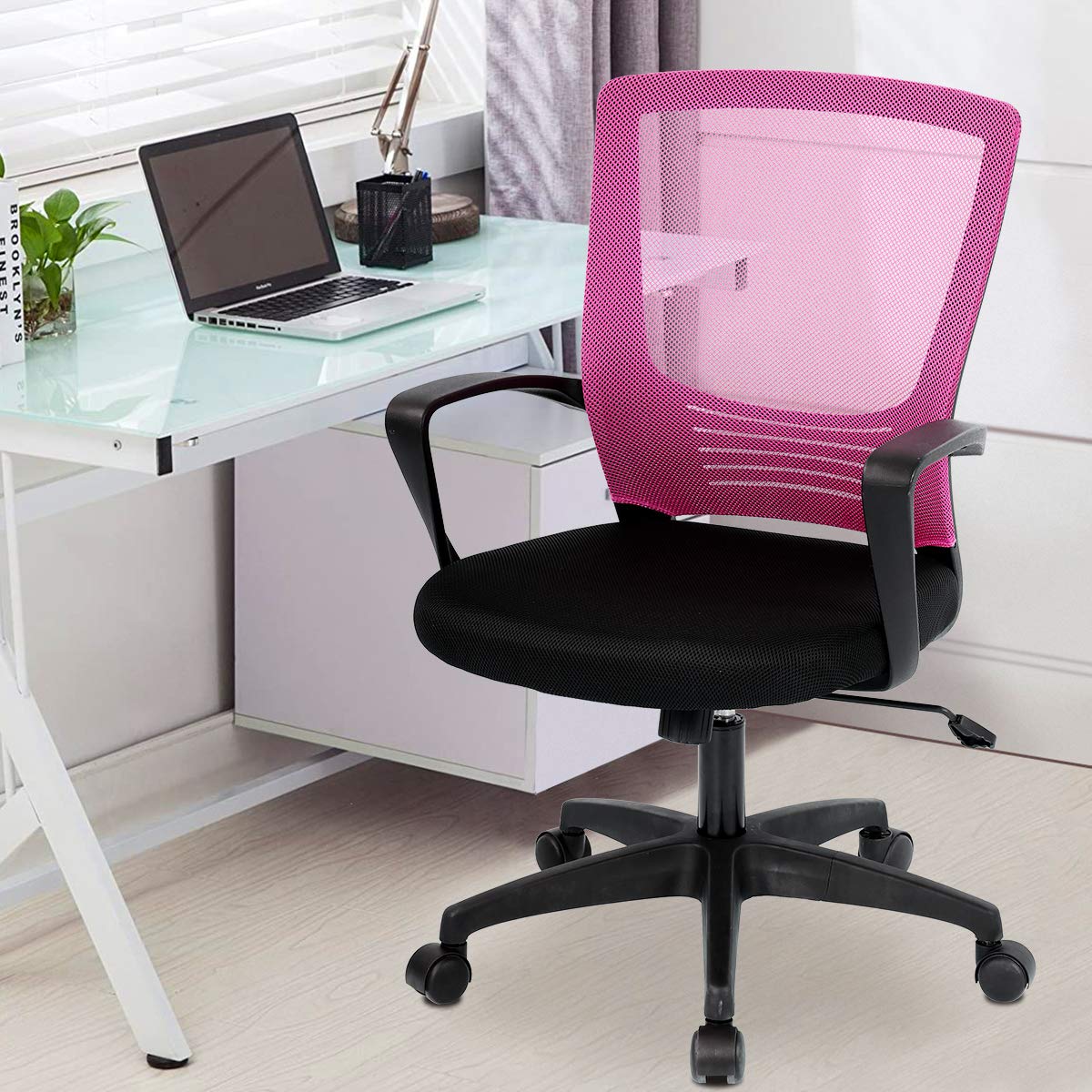 Ergonomic Office Chair with Lumbar Support - Adjustable Mesh Computer Desk Chair, Modern Executive Swivel Rolling Chair for Women & Men (Pink) - Perfect for Home Office, Gaming & Workspaces