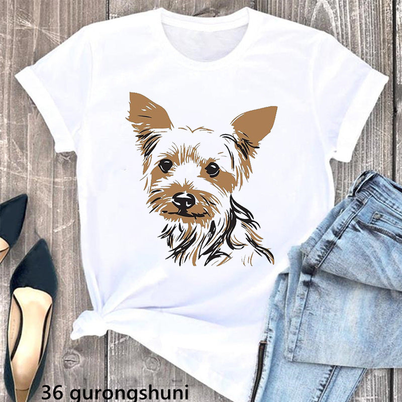 Summer Women's T-Shirt with Cute Schnauzer Dog Print - Casual Comfort Fit Cotton Tee for Dog Lovers | Perfect for Outdoor Activities, Pet Playdates & Casual Wear