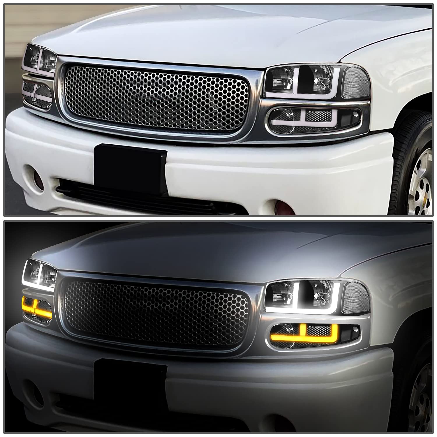 DNA MOTORING HL-LB4-DAN99-BK-CL1 Black Clear Headlights for 02-06 GMC Sierra 1500 Denali - Upgrade Your Ride