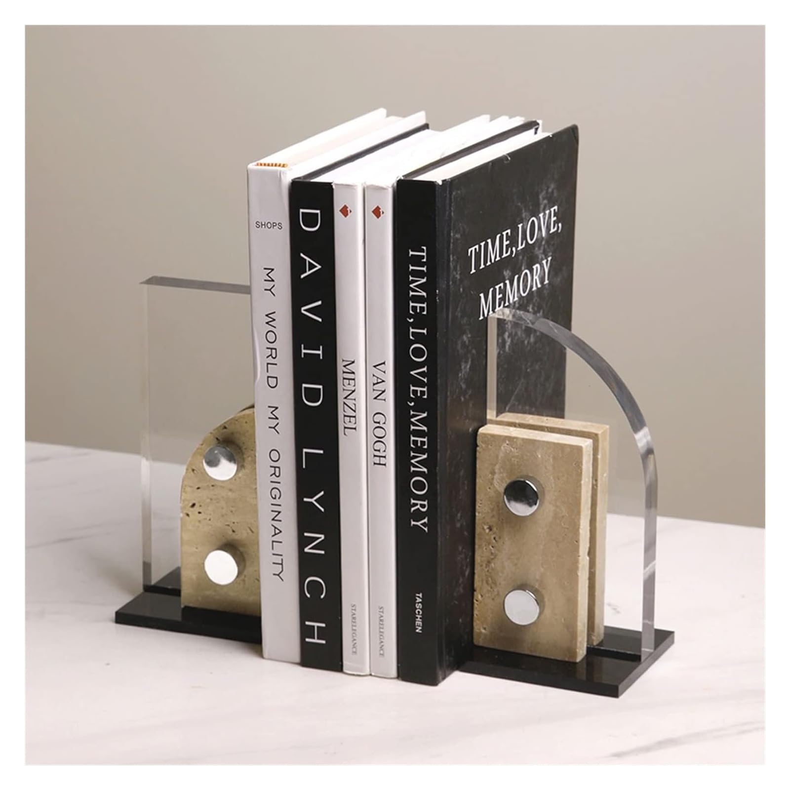 Crystal Bookends - 1 Pair L-Shape Non-Skid Heavy Duty Marble Bookends for Bookshelves, Office & School Library | Secure Hold for Heavy Books | Elegant Home & Office Decor Accessories | Perfect for Organizing Textbooks, Novels & Decorative Displays