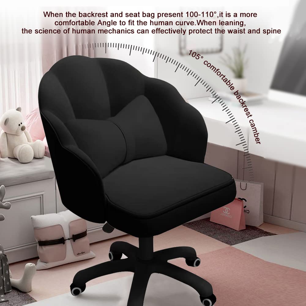 Modern Velvet Tufted Mid-Back Swivel Office Chair - Adjustable Height Computer Desk Chair for Home Office, Gaming & Makeup Vanity - Ergonomic Upholstered Task Chair with Butterfly Design