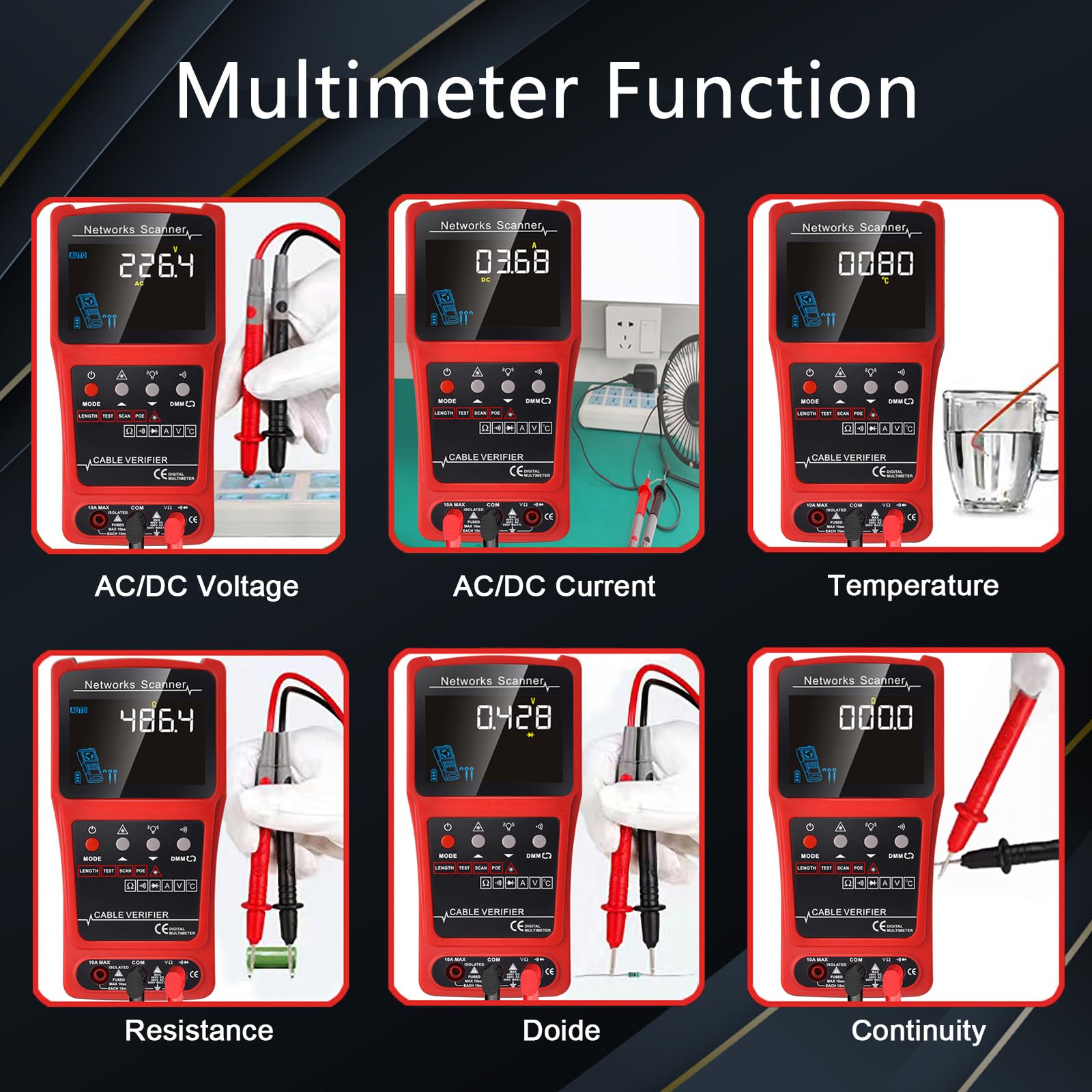 Professional 3-in-1 Network Cable Tester - Ethernet Tester, Wire Tracker & Tone Generator for RJ45/RJ11/BNC (CAT5/CAT6/CAT7/CAT8) with PoE Test, Cable Length Measurement & Port Flash - Includes 3 Remote Testers - Perfect for IT Professionals, Network Installations & Home Office Setup