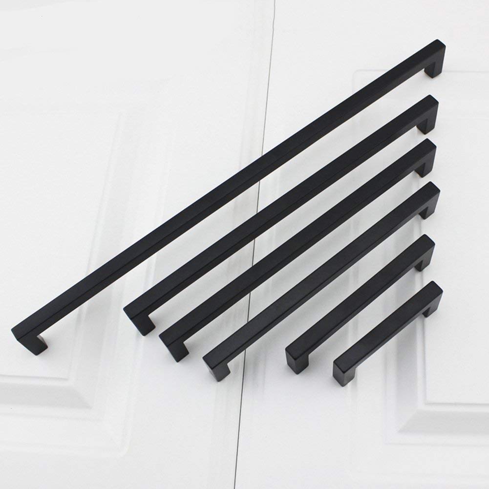 GoldenWarm 45 Pack 6-1/4 Inch Black Square Cabinet Pulls - Stainless Steel Modern Drawer Handles for Kitchen & Bathroom Cabinets (160mm Center to Center) - Perfect for Home Renovation & Furniture Upgrade