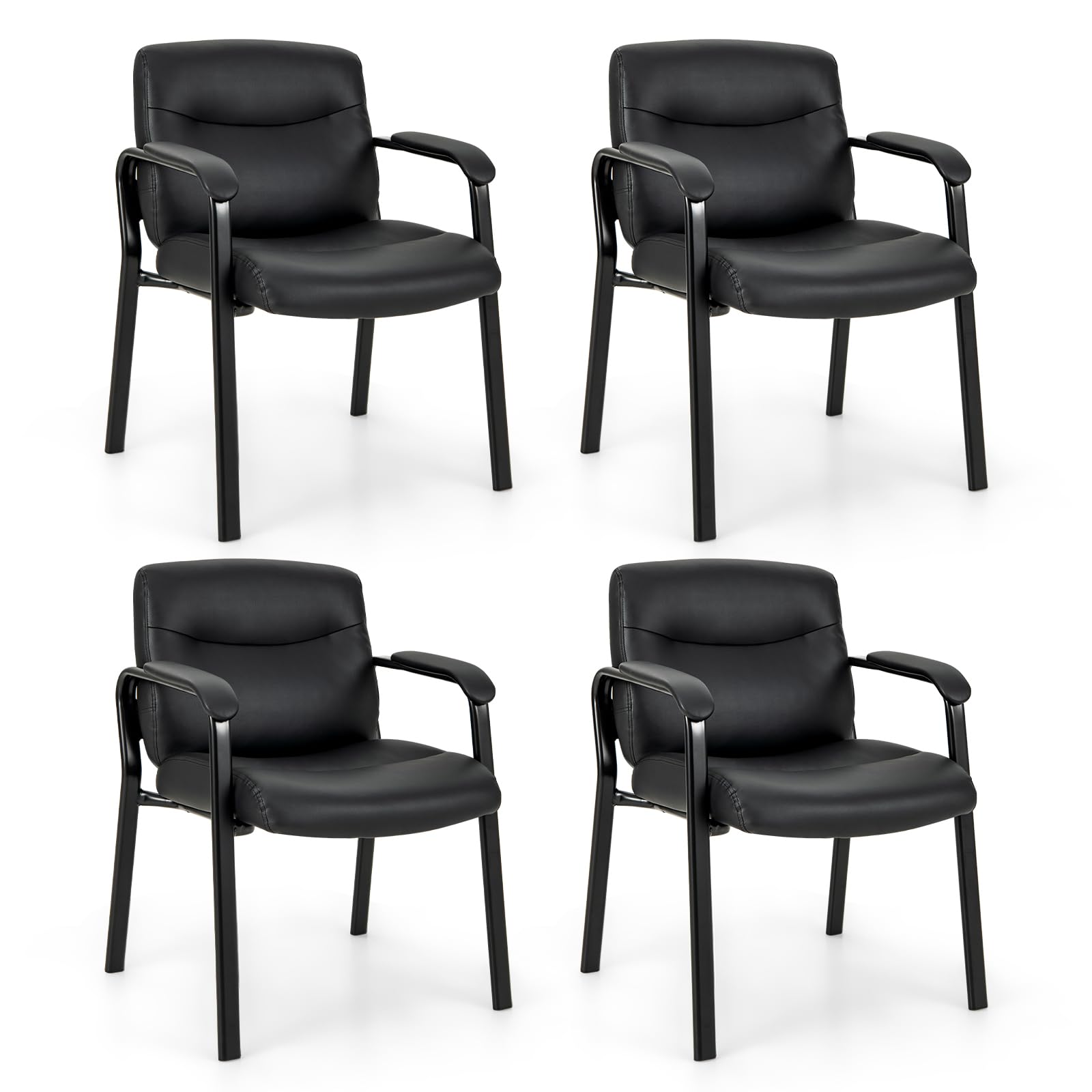 Tangkula 4-Piece Waiting Room Chairs Set - PU Leather Upholstered Conference Chairs with Padded Armrests, Ergonomic Office Guest Chairs for Reception, Meeting, Lobby - Perfect for Corporate Offices, Hospitals, and Hotel Waiting Areas