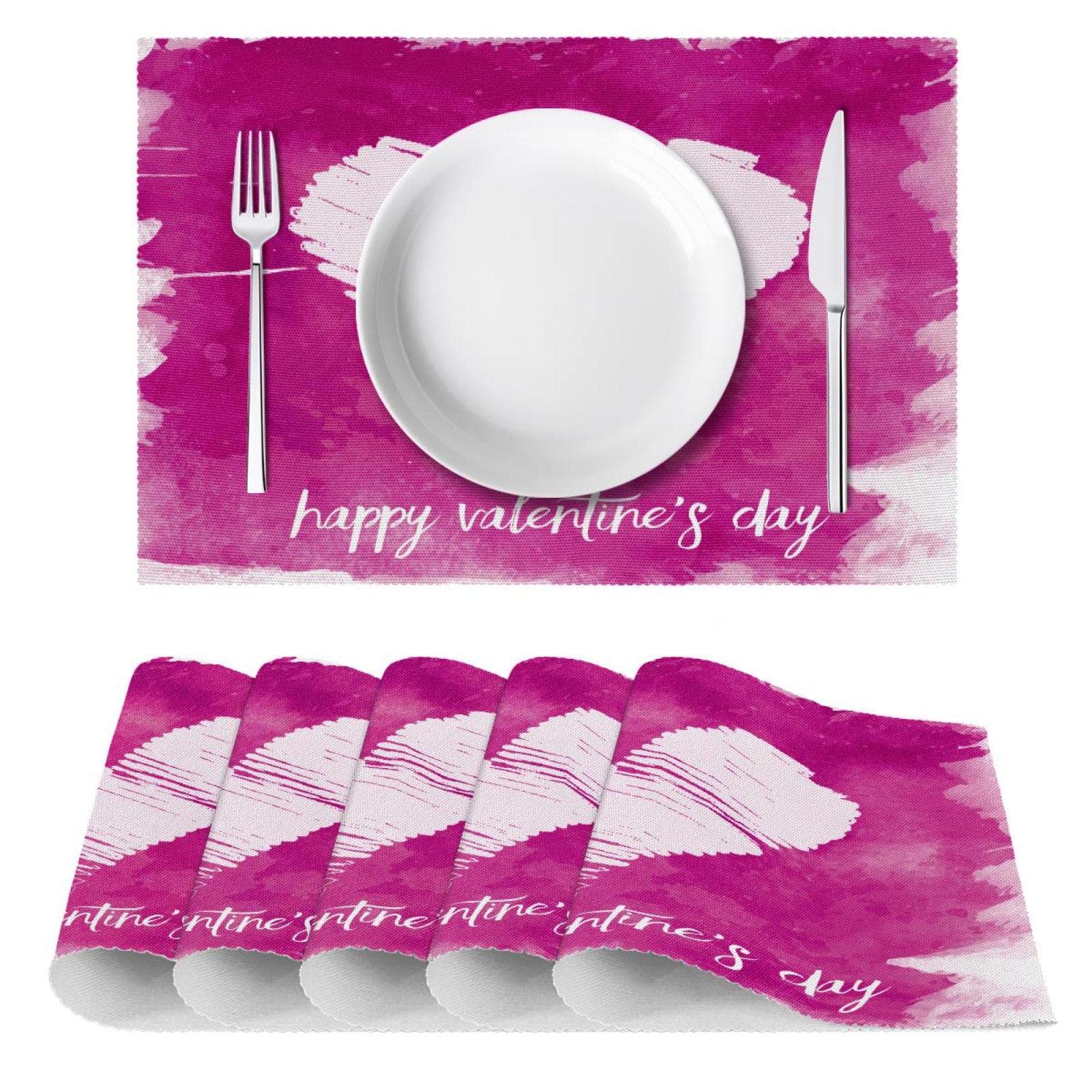 Valentine's Day Placemats Set of 4 - Non-Slip Washable Heat-Resistant Watercolor Heart Table Mats for Dining Table (12x18 Inches) - Perfect for Romantic Dinners, Family Gatherings, and Holiday Decorations