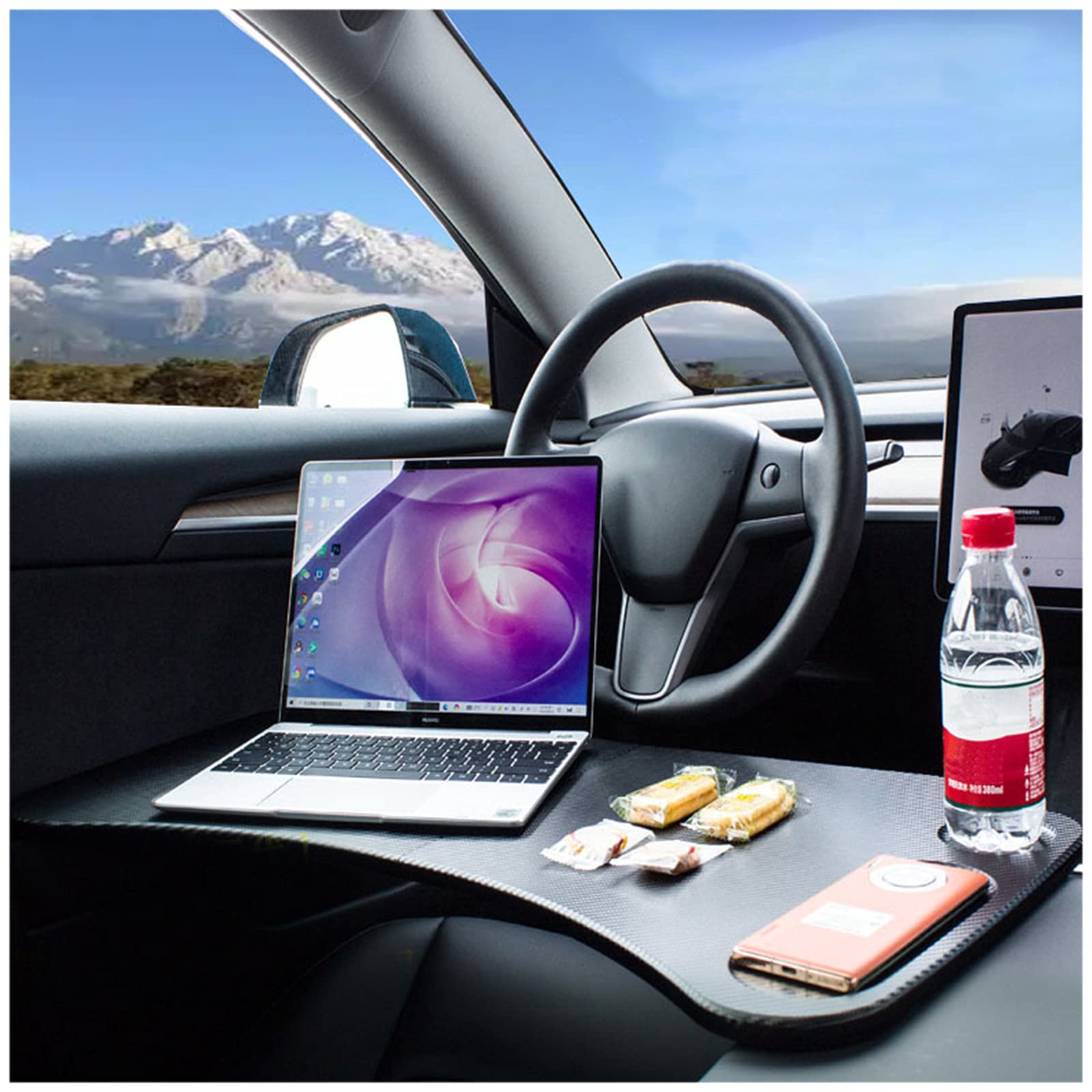 Portable Car Table for Tesla Model 3 & Y - Foldable Laptop Tray & Travel Desk for Drivers, Passengers & Backseat - Perfect for Road Trips, Work Commutes & Dining On-The-Go