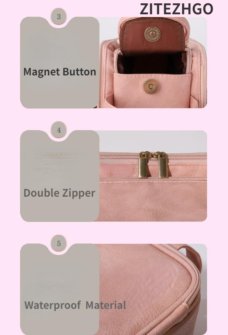 Waterproof Large Capacity PU Leather Makeup Travel Bag for Women - Cosmetic Organizer & Toiletry Bag (Gold) | Perfect for Travel, Gym, and Daily Makeup Storage
