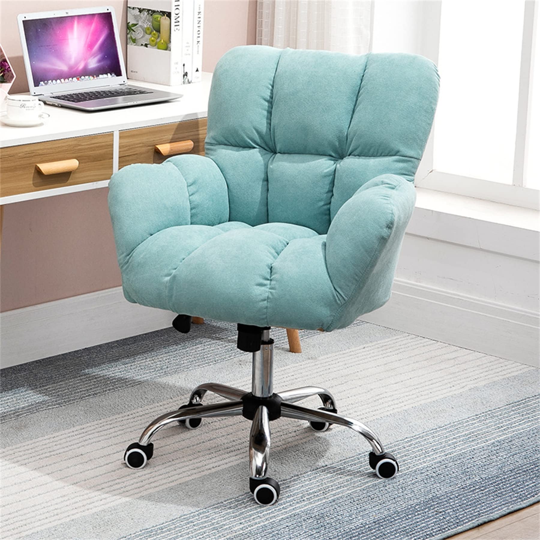 Ergonomic Adjustable Height Home Office Chair - Cotton Linen Computer Desk Chair with Mid Back Support, Modern Swivel Executive Chair with Steel Feet for Work & Study - Perfect for Home Office, Gaming & Remote Work