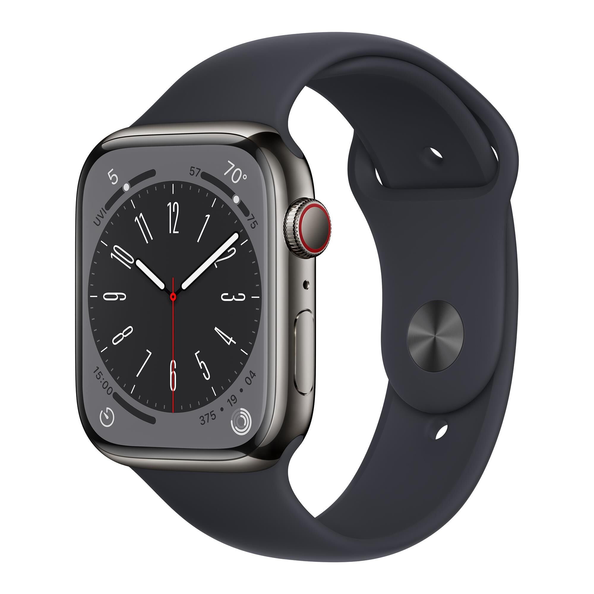 Apple Watch Series 8 GPS + Cellular 45mm Graphite Stainless Steel Case with Midnight Sport Band - MNW13LL/A | Smartwatch for Fitness Tracking, Heart Rate Monitoring & iPhone Connectivity | Perfect for Workouts, Running & Daily Wear