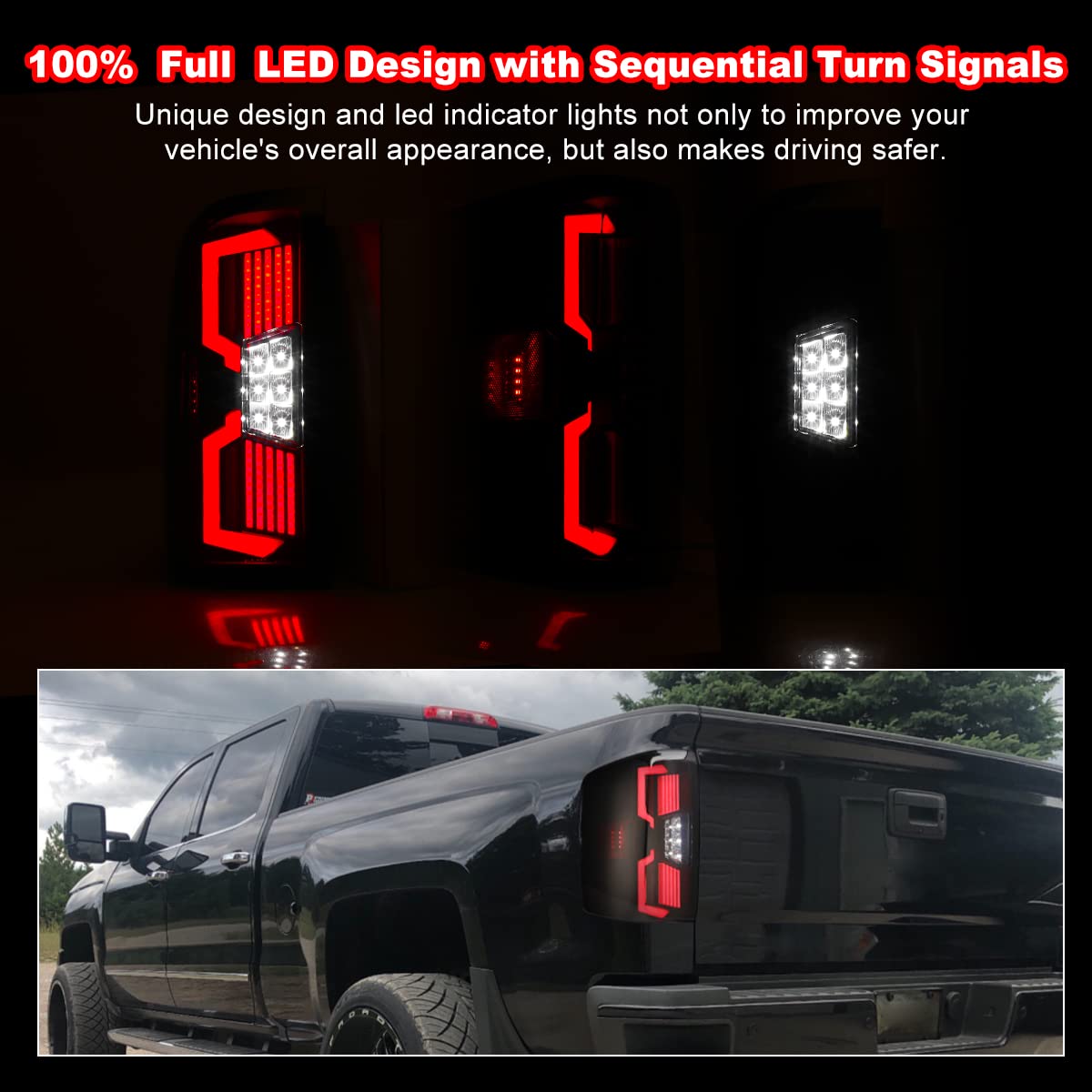 Nixon Offroad LED Tail Lights Assembly for 2014-2018 Chevy Silverado 1500 & 2015-2018 Silverado 2500HD/3500HD - Smoked LED Sequential Turn Signals & Full LED Indicators - Upgrade for Enhanced Visibility & Style