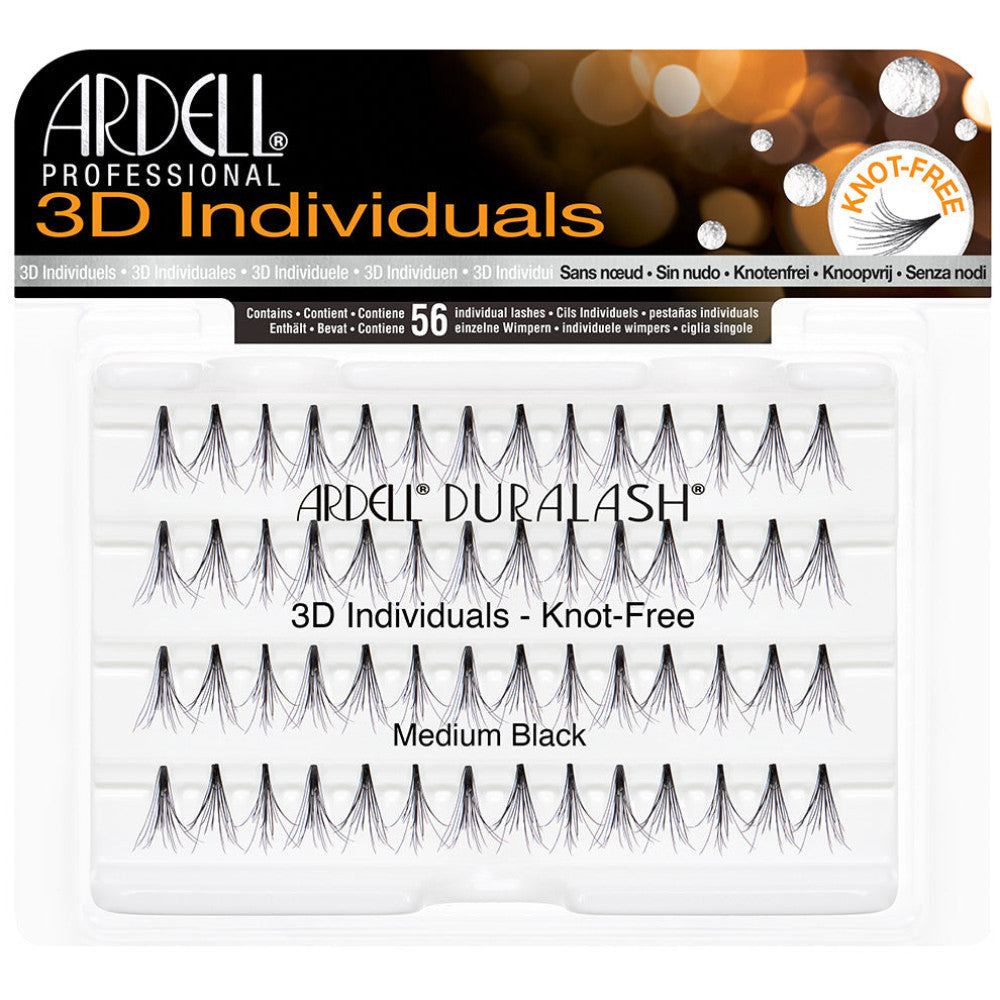 Ardell 3D Individual False Eyelashes - Medium Black Flare Lashes for Natural Volume & Length | Perfect for Everyday Wear, Special Occasions & Makeup Looks