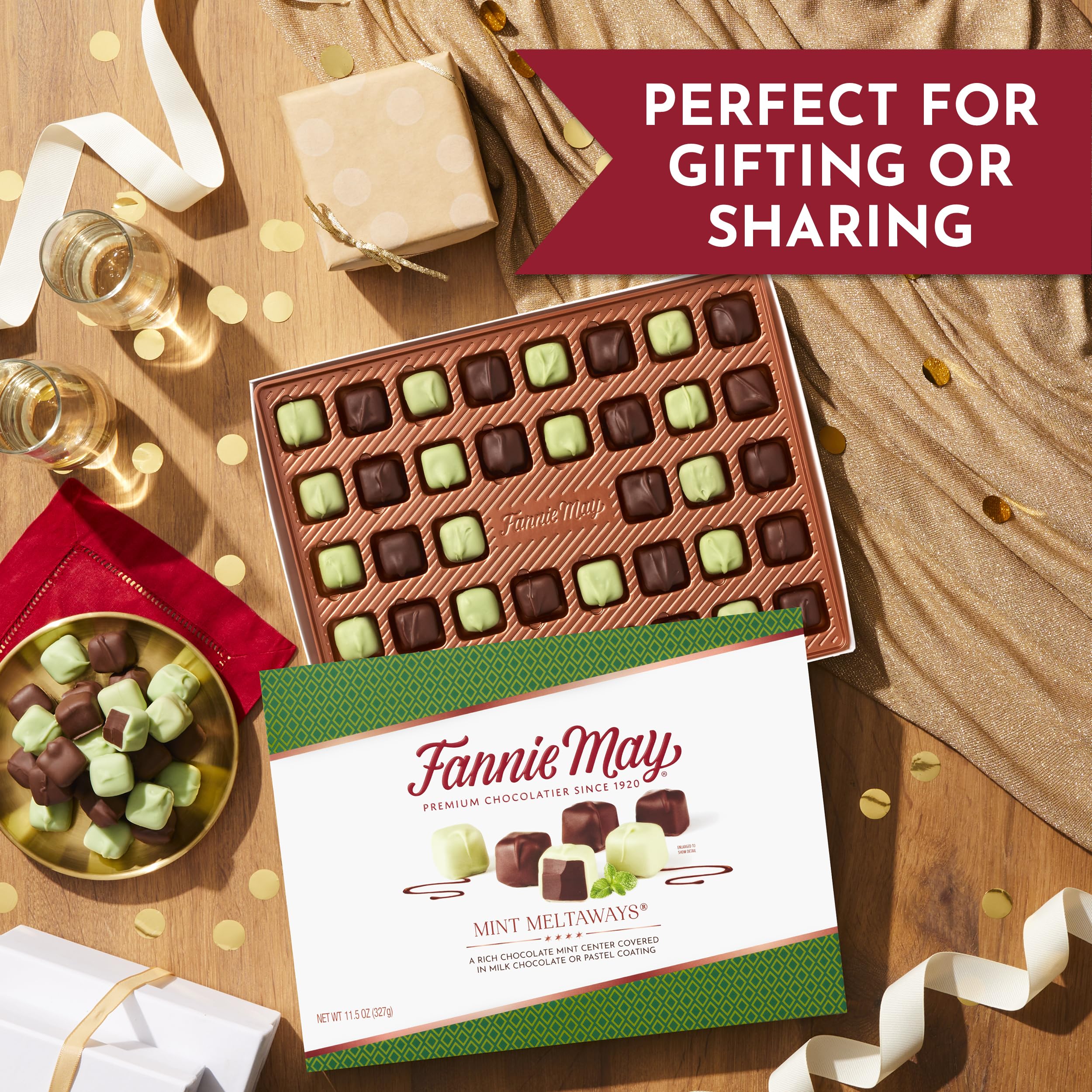Fannie May Milk Chocolate Mint Meltaways - 11.5 oz Chocolate Gift Box for Holidays, Birthdays & Corporate Gifting | Premium Gourmet Chocolate Treats for Parties, Desserts & Sweet Gifts