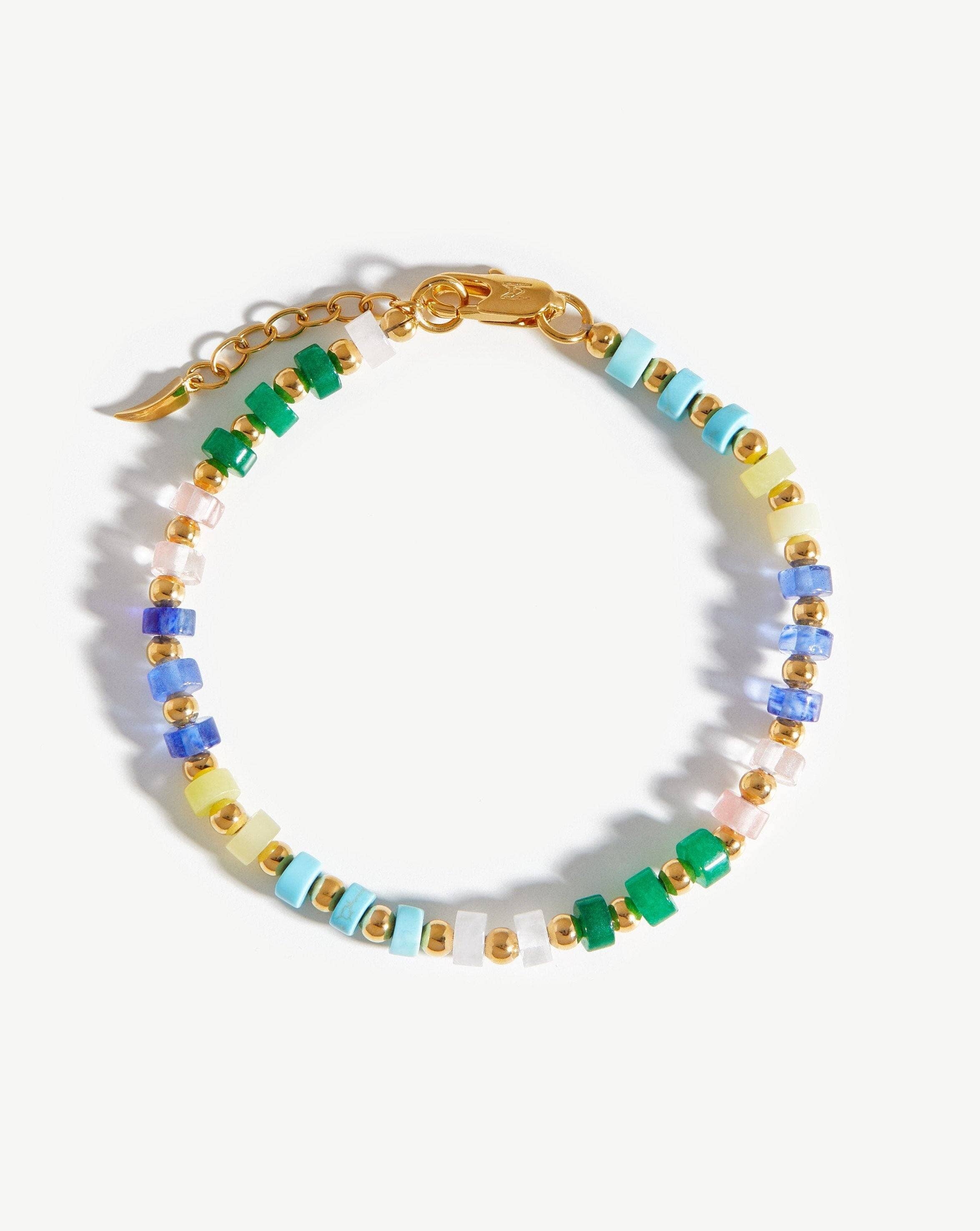 18k Gold Plated Beaded Bracelet for Women - Pastel Multicolor Beaded Handmade Jewelry for Casual Wear, Gift Giving & Boho Fashion Accessories