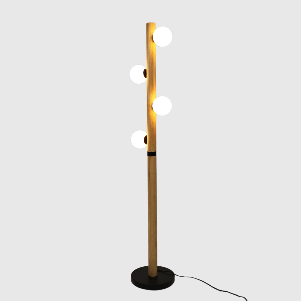Black and Wood Floor Lamp with Metal Base - Modern Standing Light for Living Room, Bedroom & Office - Adjustable Height & Warm Ambient Lighting