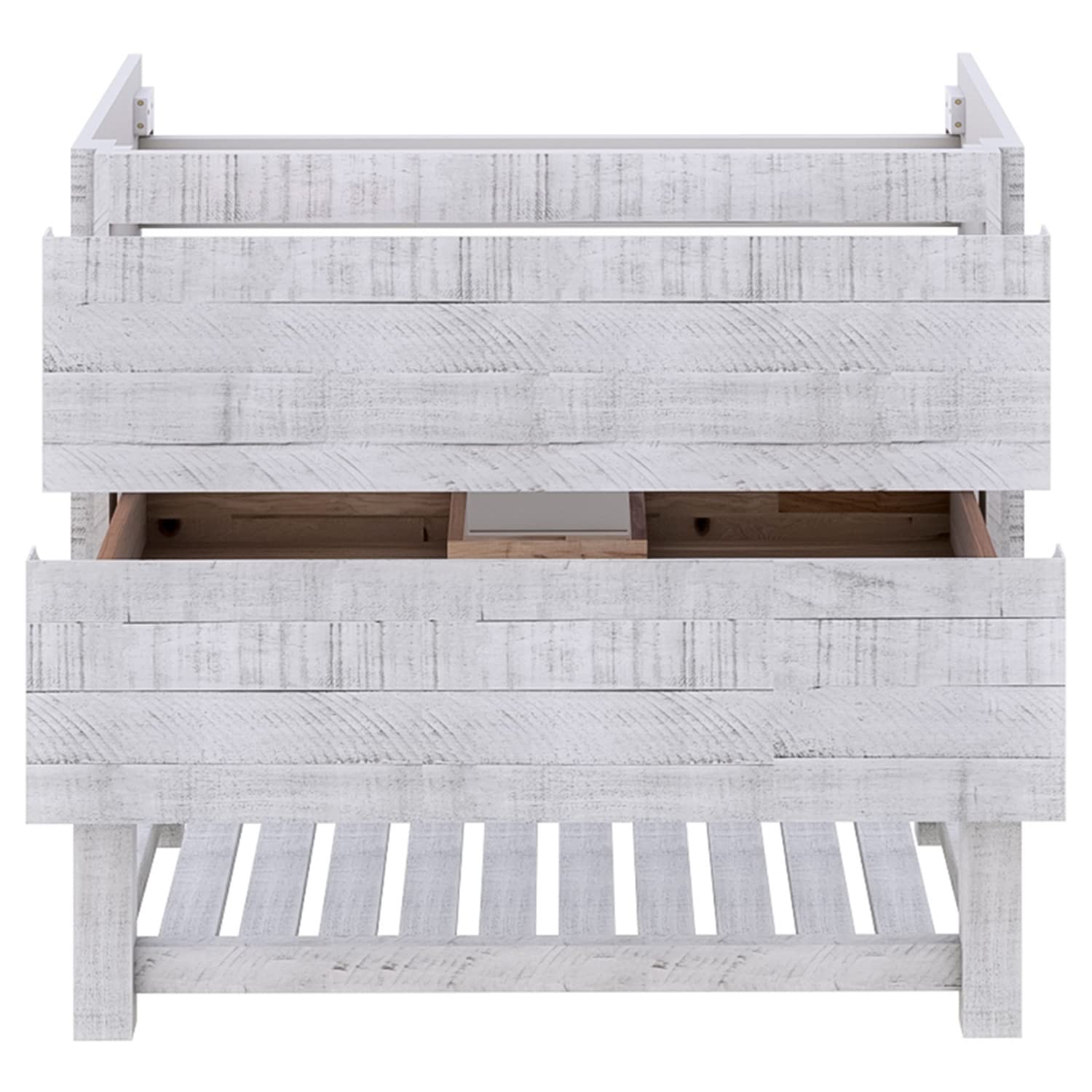 Fresca Stella 70-Inch Open Base Double Bathroom Vanity Cabinet in Rustic White - Modern Farmhouse Style Bathroom Storage for Master Bath & Powder Room