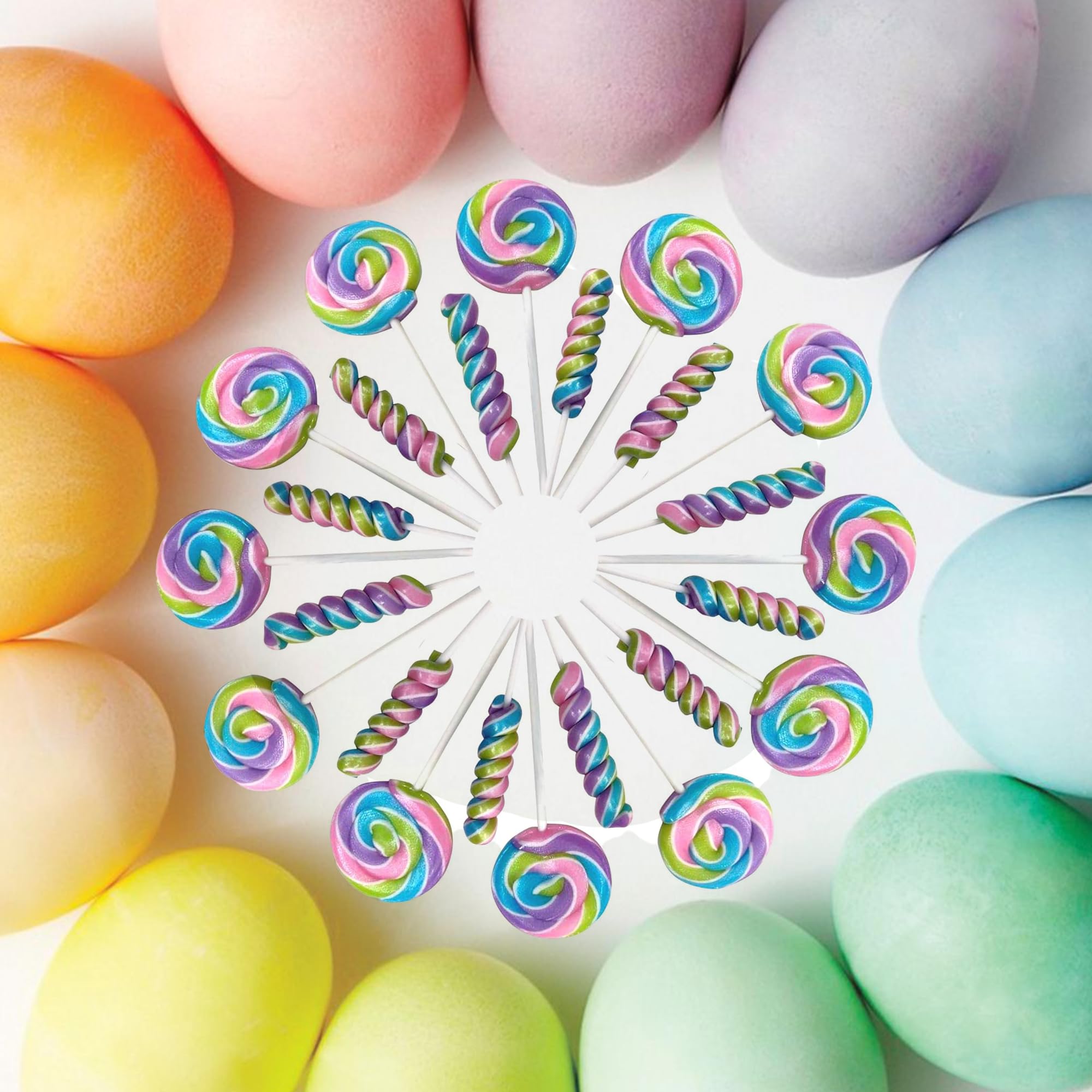 Easter Candy Lollipops - 24 Individually Wrapped Swirl & Twisty Lollipops (18g & 12g) - Perfect for Easter Baskets, Egg Hunts, Candy Buffets & Party Favors - Spring Holiday Treats for Kids & Adults