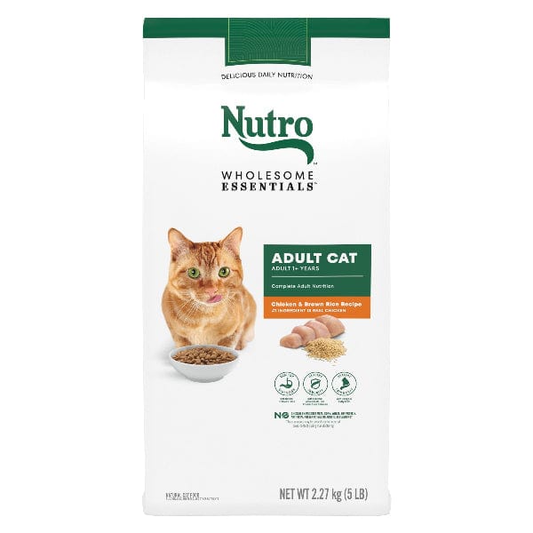 Nutro Wholesome Essentials Adult Dry Cat Food with Chicken & Brown Rice - 5lb Bag for Healthy Digestion & Shiny Coat - Perfect for Indoor & Outdoor Cats