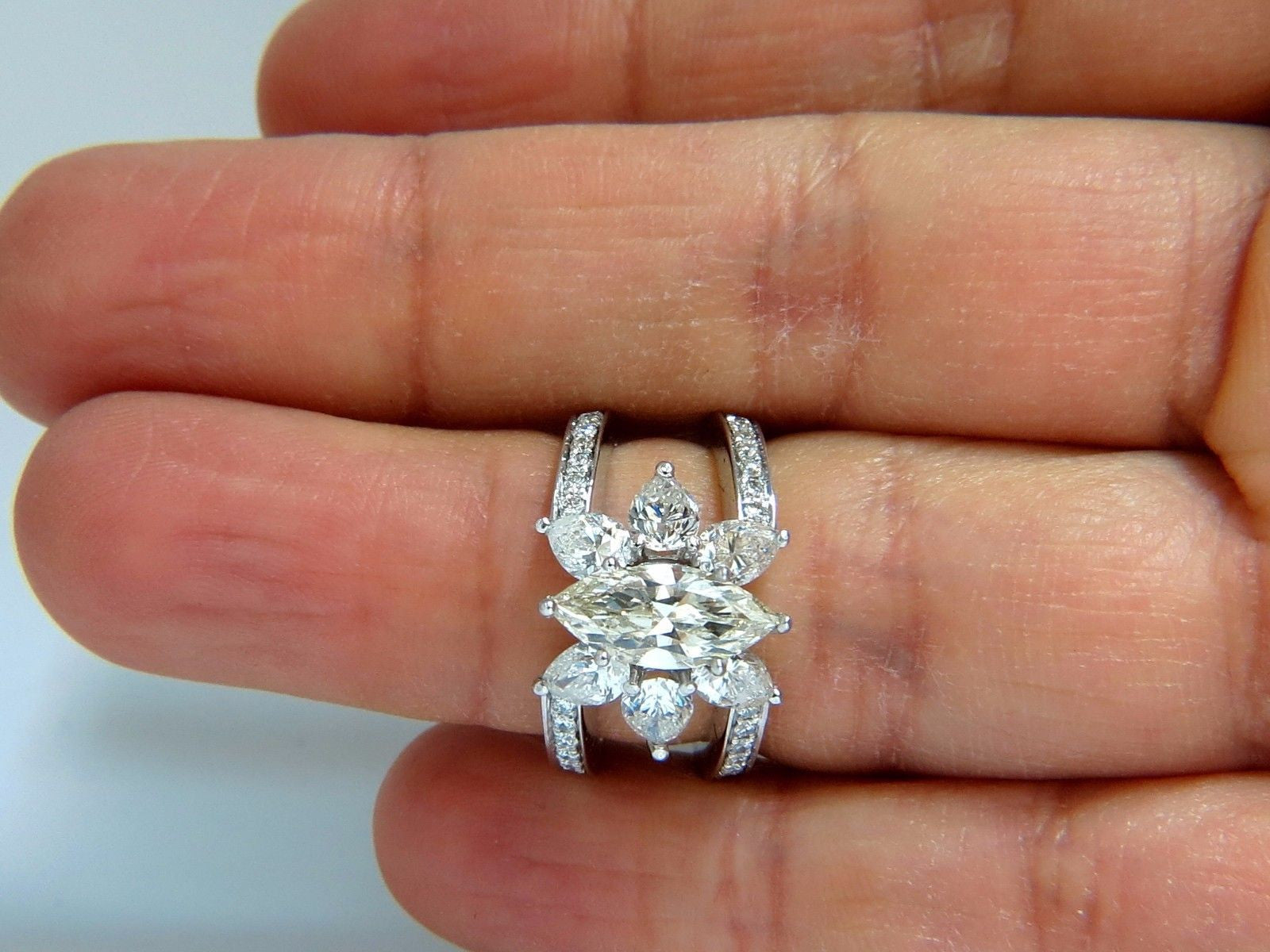 4.12ct Natural Marquise & Pear Diamond Eternity Ring - Elegant Cocktail Ring for Women, Wedding, Anniversary & Special Occasions