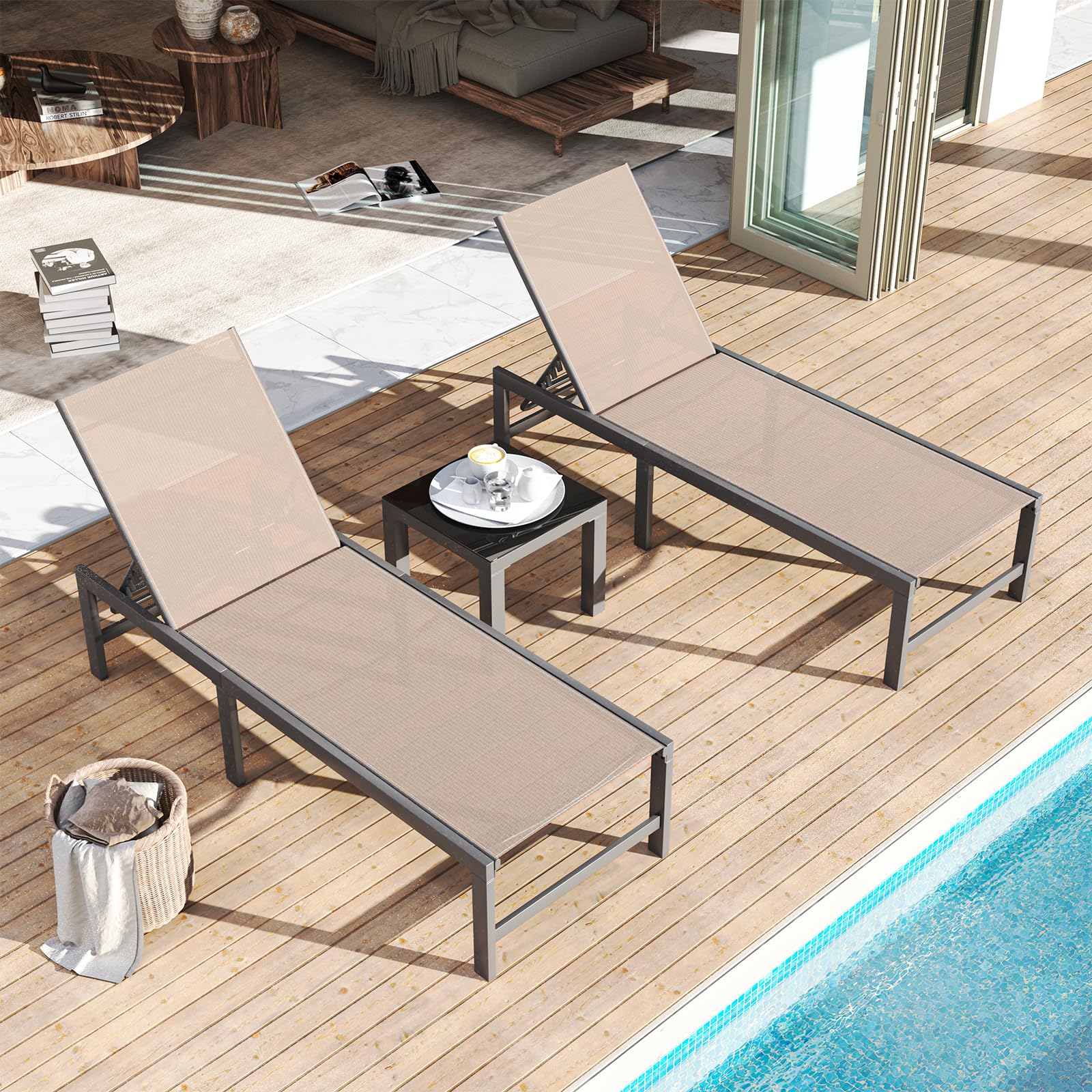 Amopatio 3-Piece Patio Chaise Lounge Set with Side Table - 24.4