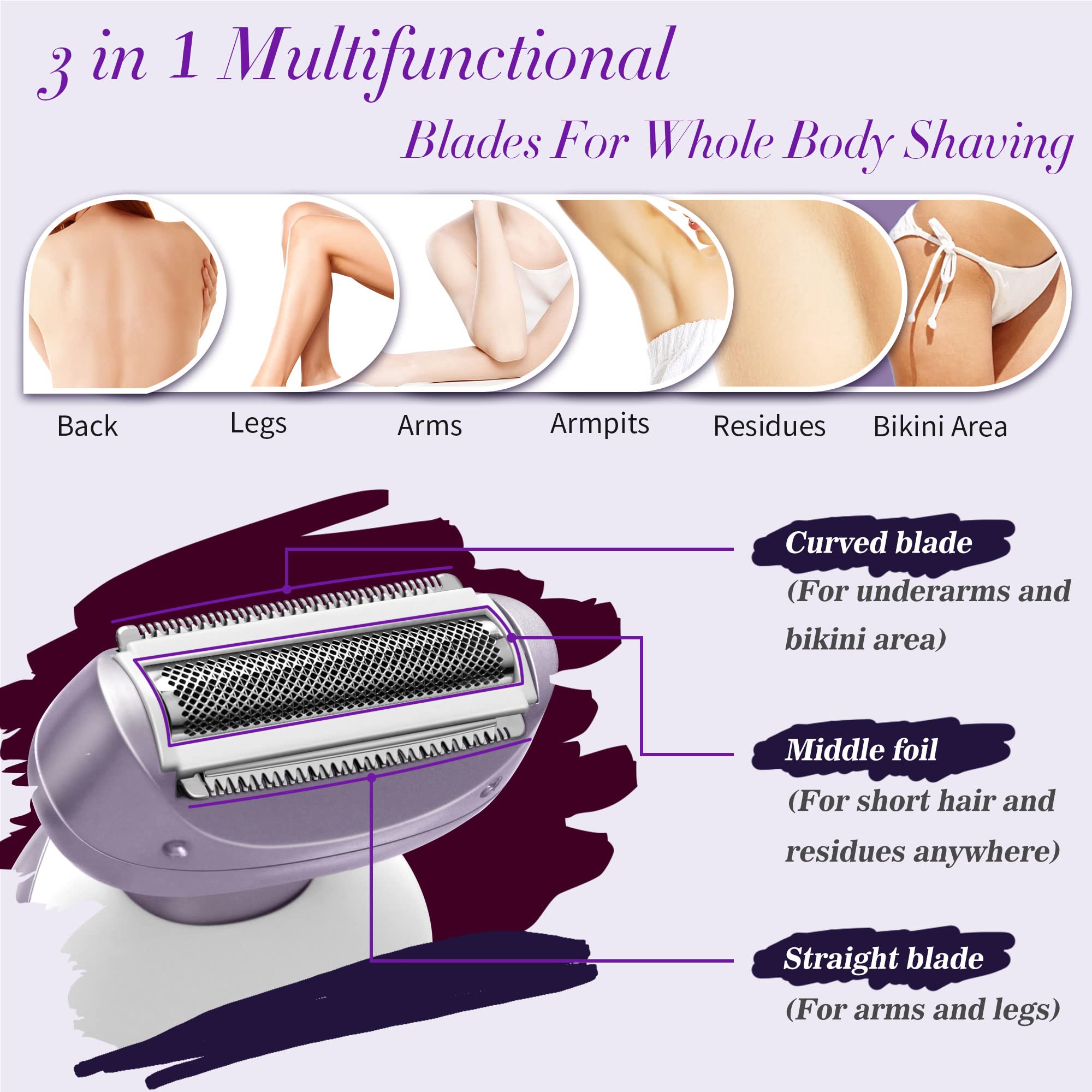 Best Electric Shaver for Women - Rechargeable Cordless Bikini Trimmer for Legs, Underarms & Pubic Hair - Wet/Dry Use with Detachable Head - Perfect for Travel, Gym & Sensitive Skin Care