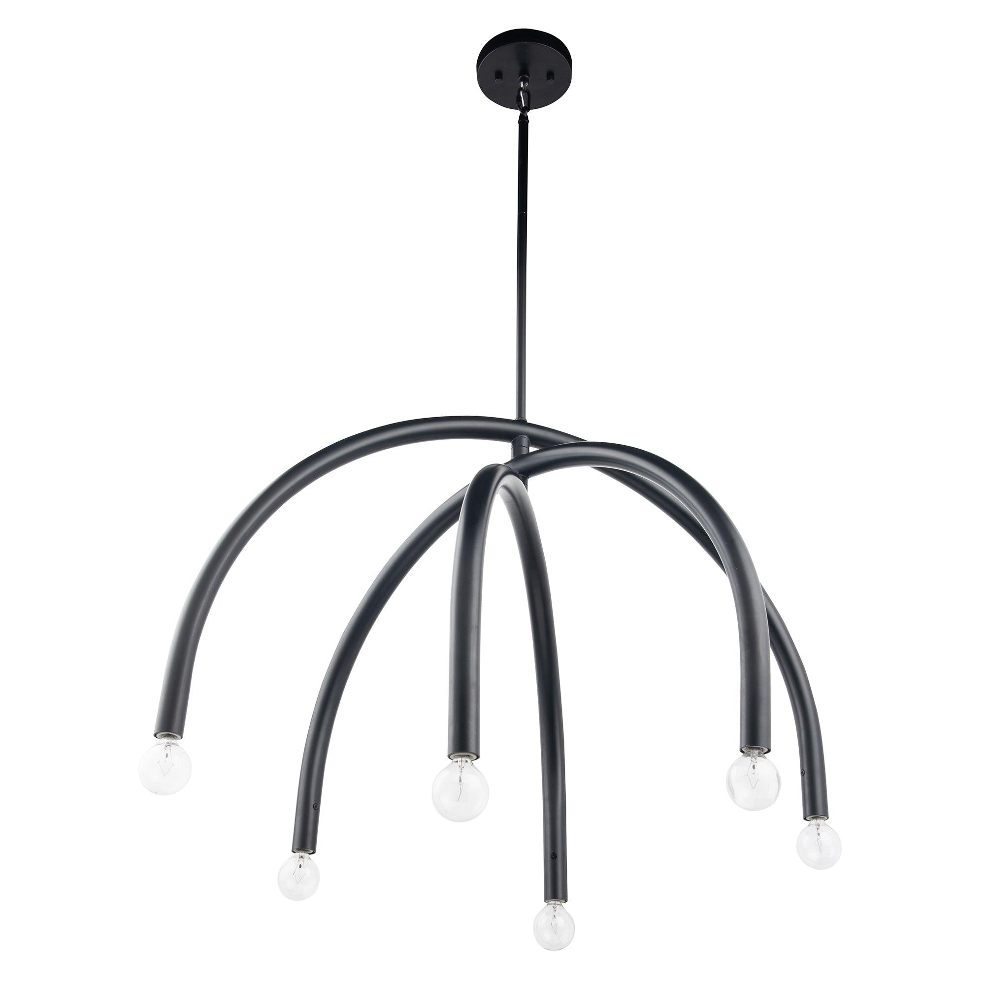 Mid Century Modern Black Dimmable 6-Light Chandelier - Elegant Dining Room Lighting for Home & Restaurant Decor