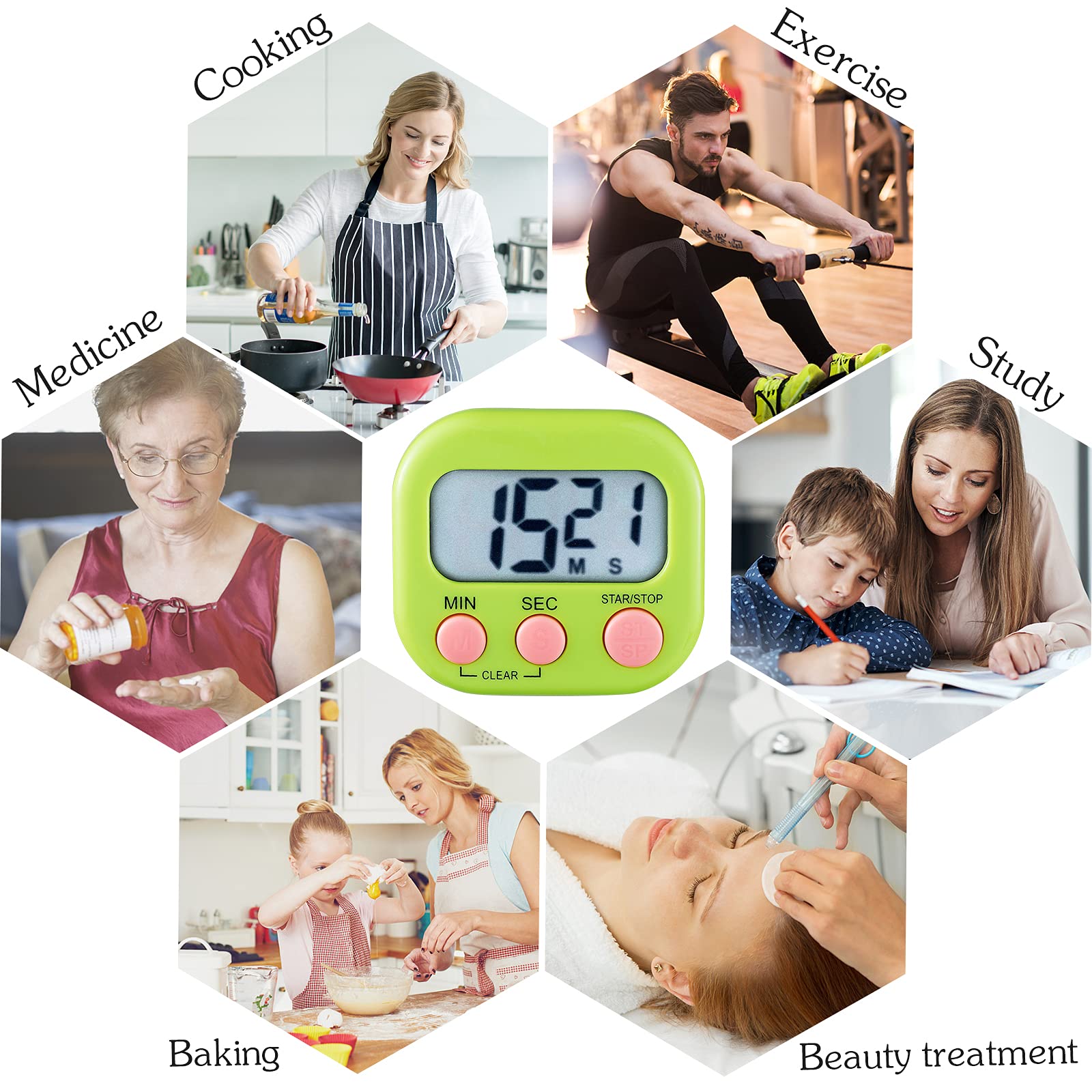 4-Piece Digital Kitchen Timer Set with Magnetic Back & ON/Off Switch - Large Display Countdown/Count Up Timer with Loud Alarm for Cooking, Baking, Teachers & Kids - Perfect for Classrooms, Kitchens & Home Use