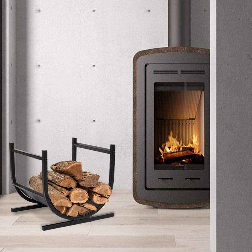 Black Iron U-Shaped Firewood Log Rack Holder - Outdoor Wood Storage for Fireplace, Camping & Backyard - Heavy Duty & Rust-Resistant