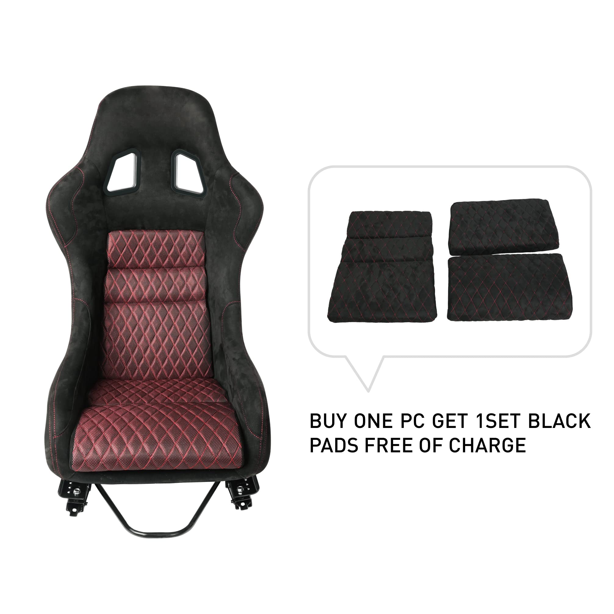 Universal Fiberglass Racing Bucket Seat - Size L, Silver Glitter Finish, Reinforced Fiberglass Back with Red Stitch Mesh Fabric & Dual Lock Slider | Perfect for Racing Simulators, Gaming Chairs, Drift Cars, Track Days & Street Performance Vehicles