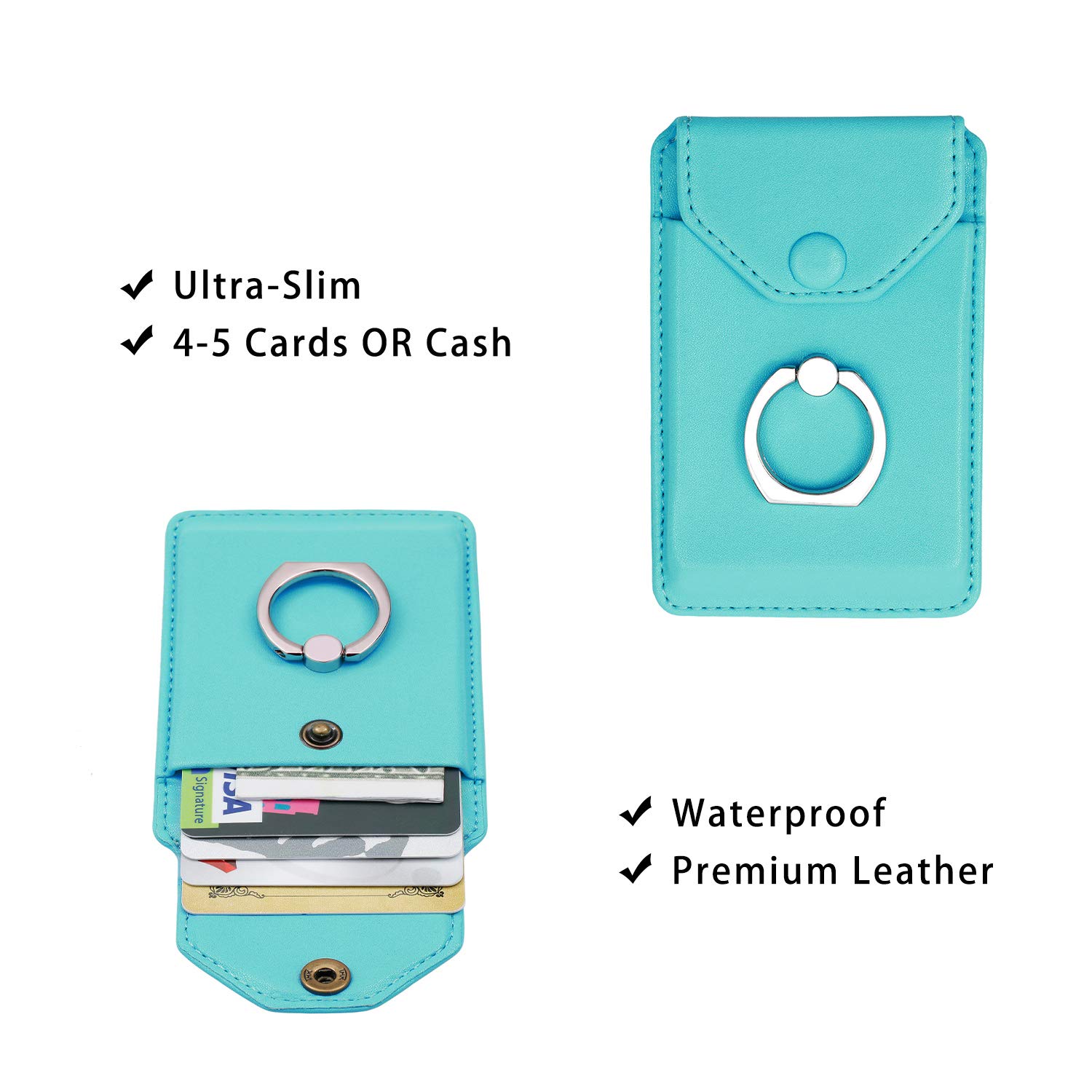 RFID Phone Ring Stand - Wallet Holder for iPhone & Android - Green for Office & Travel