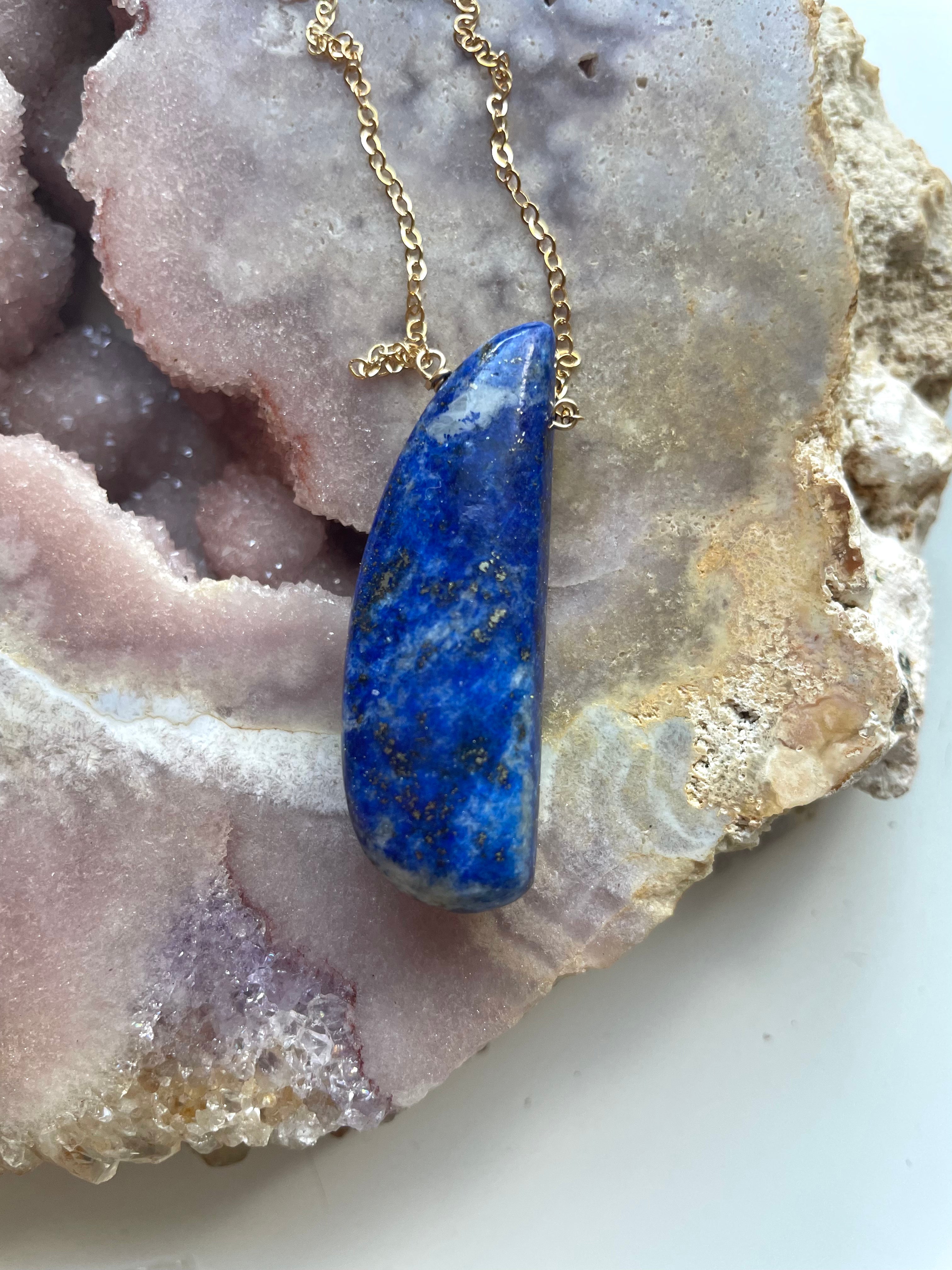 Lapis Lazuli Statement Necklace - 14K Gold Filled Pendant for Women - Elegant Boho Jewelry for Parties, Weddings & Special Occasions
