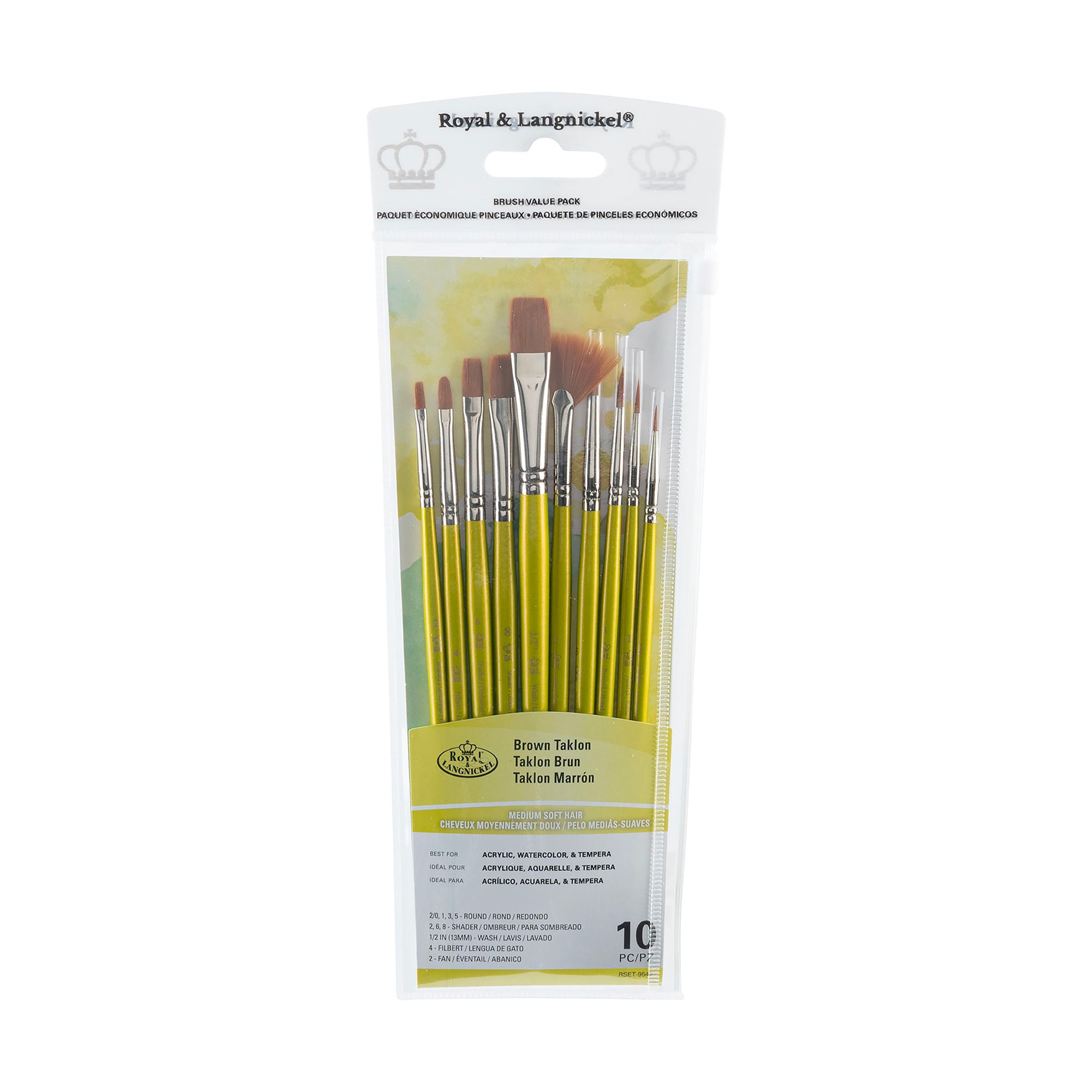 10 Pack Brown Taklon Paint Brushes - Assorted Sizes for Acrylic, Watercolor & Oil Painting - Perfect for Artists, Hobbyists & DIY Crafts
