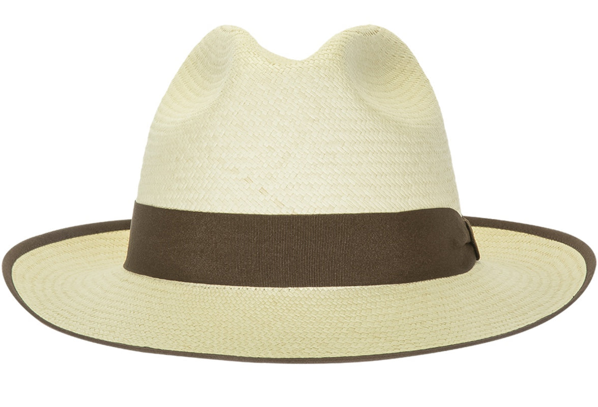 Premium K. Dorfzaun Grade 3 Cuenca Fedora Panama Hat - Natural with Brown Trim | Classic Summer Sun Hat for Men & Women | Beach, Garden & Outdoor Activities