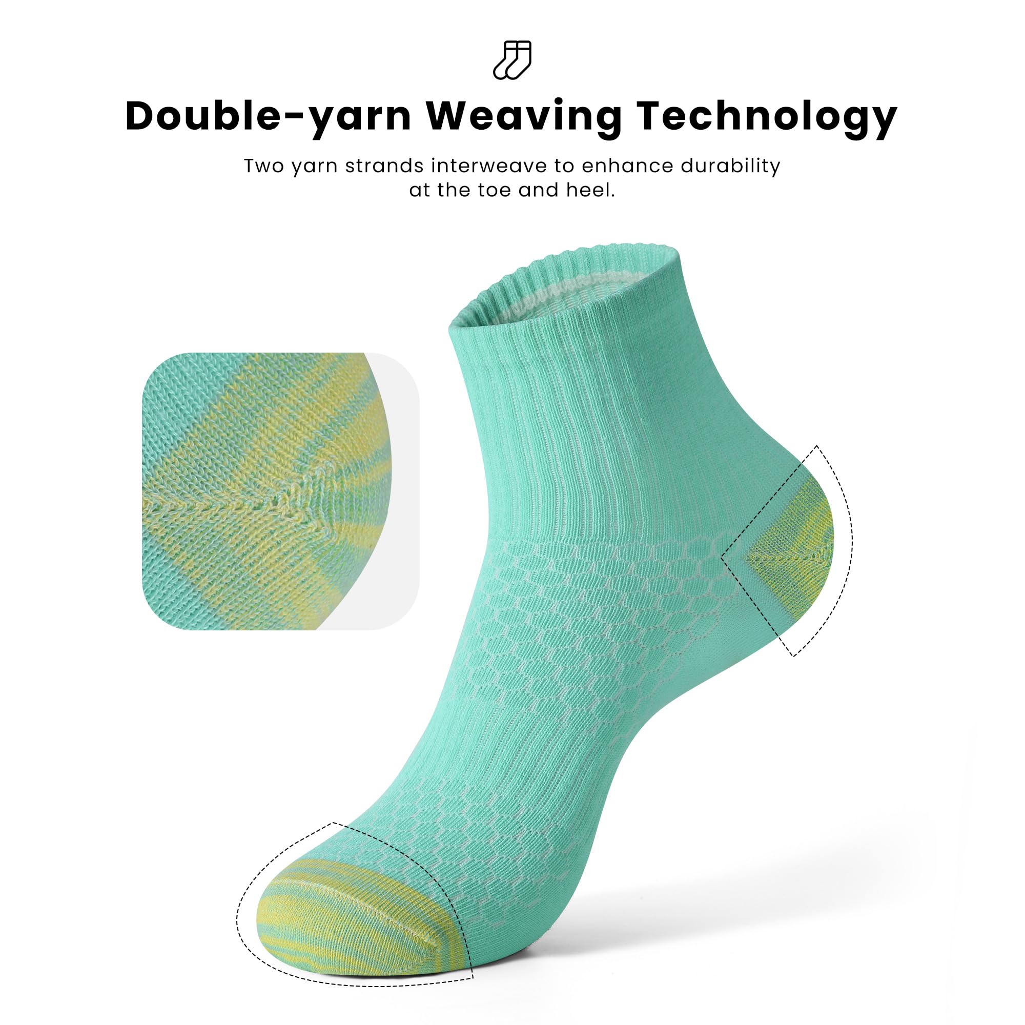 Honeysea Women's Breathable Mesh Crew Socks - 6 Pairs Lightweight Athletic Compression Quarter Socks for Hiking, Running, Workout & Daily Wear - Comfortable Sports Socks for Active Lifestyle