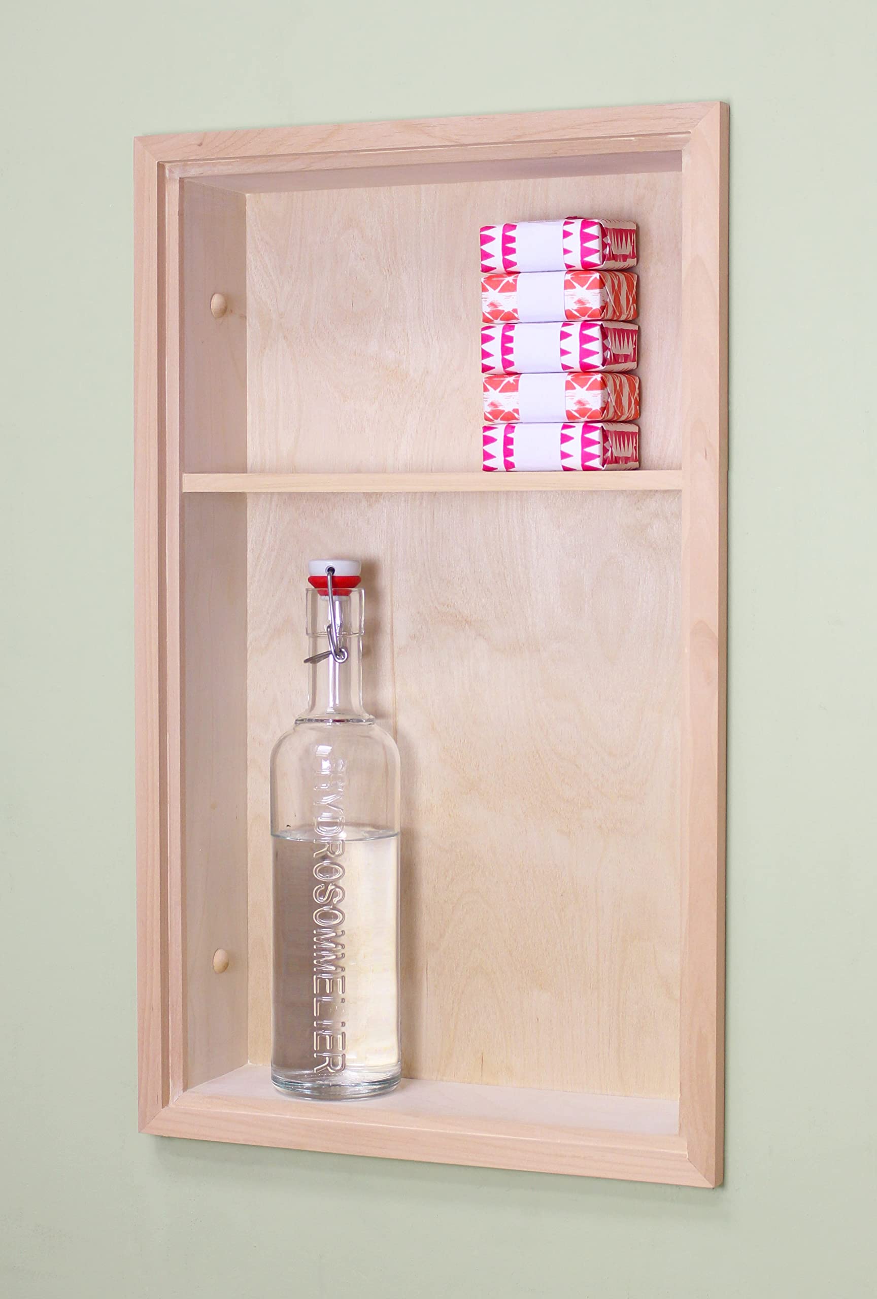 Fox Hollow Furnishings 14x24 Inch Recessed Wall Niche Shelf - Unfinished Wood Storage Organizer with 2 Shelves for Bathroom, Living Room & Bedroom Decor