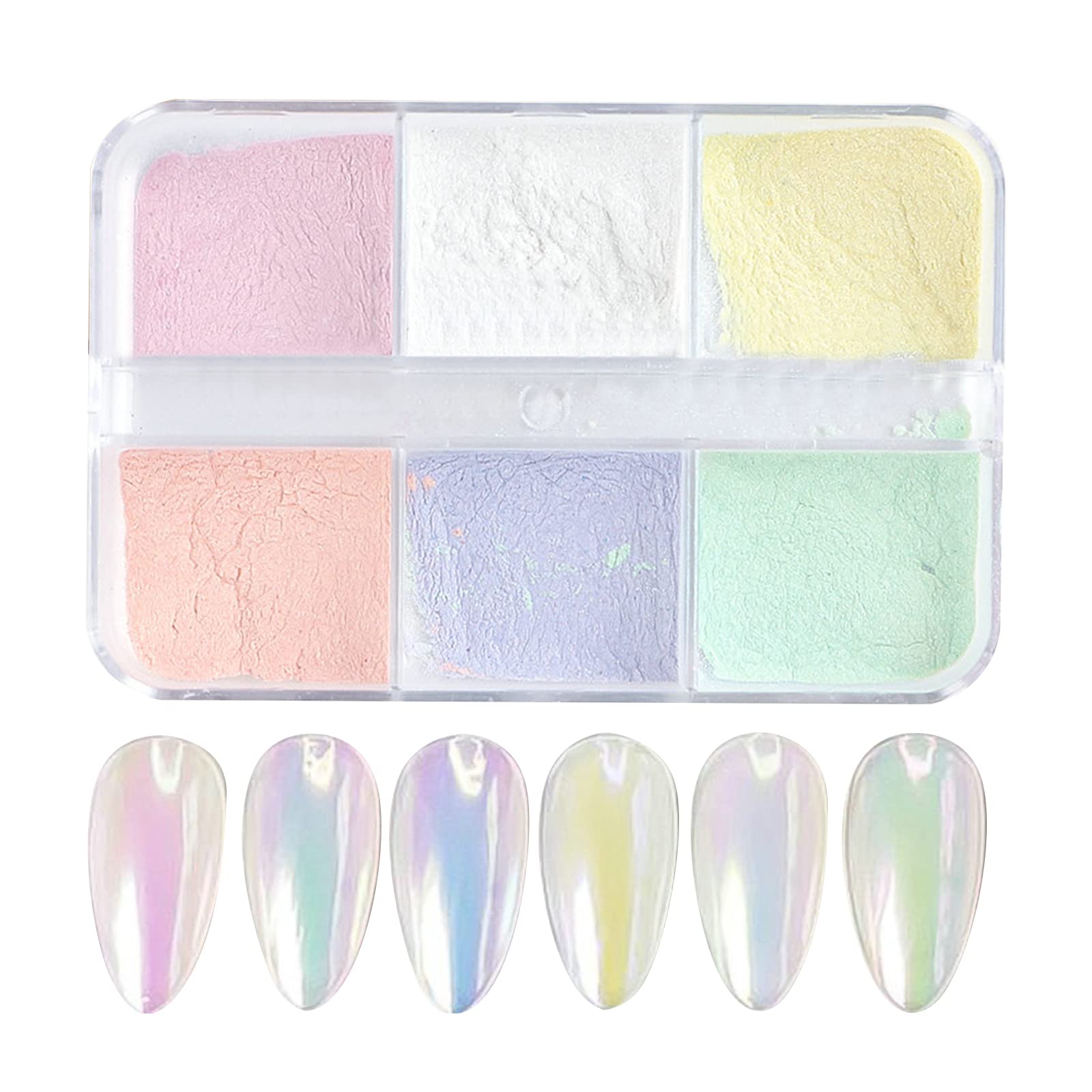 6 Colors Chrome Aurora Nail Powder Set - Neon Mermaid Glitter & Holographic Mirror Effect Pigment for Nail Art DIY - Perfect for Salon, Party, and Special Occasion Nail Designs