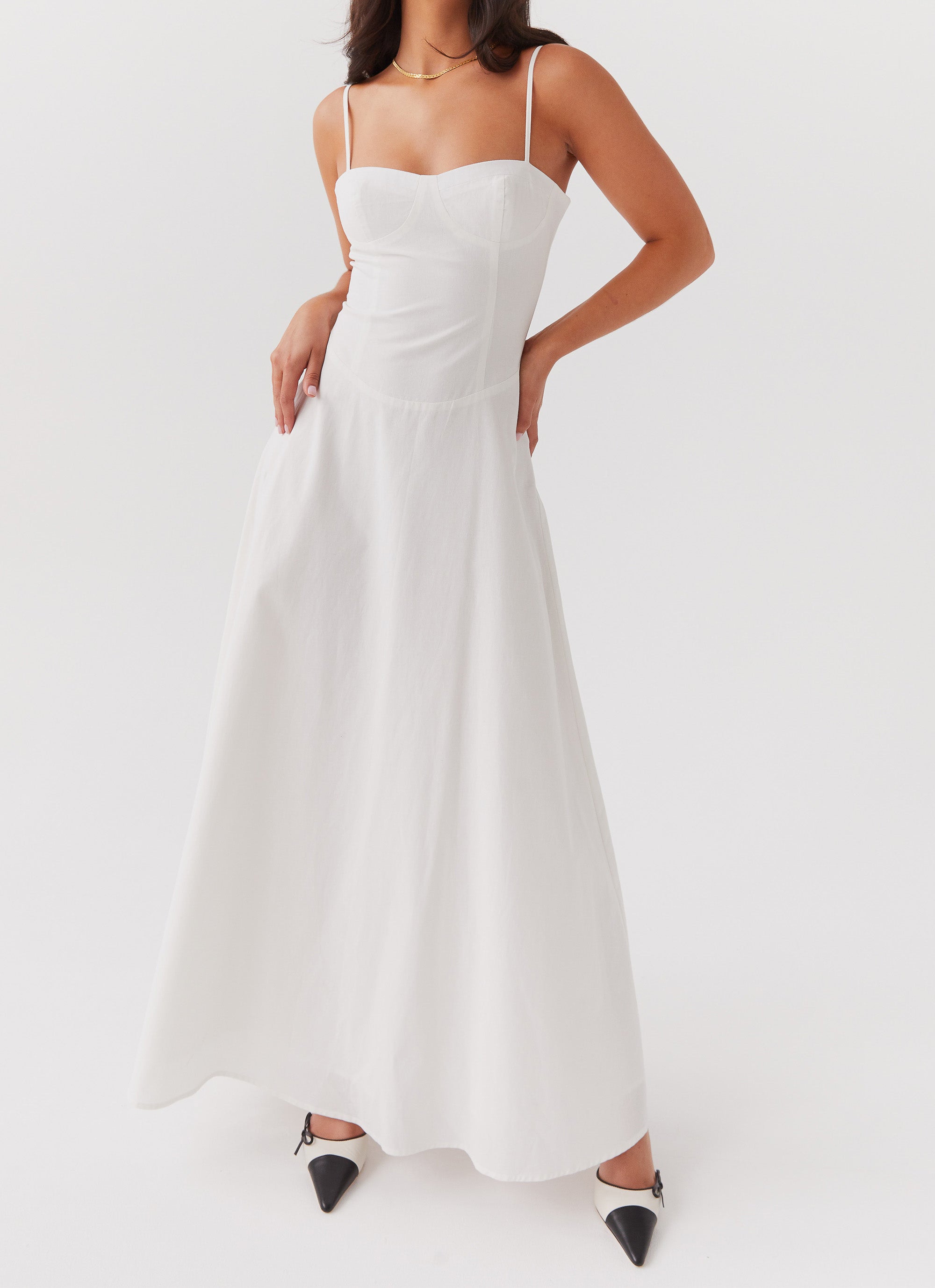 Angelina Linen Maxi Dress for Women - Flowy Summer Beach Dress, White - Perfect for Vacations, Weddings & Casual Outings