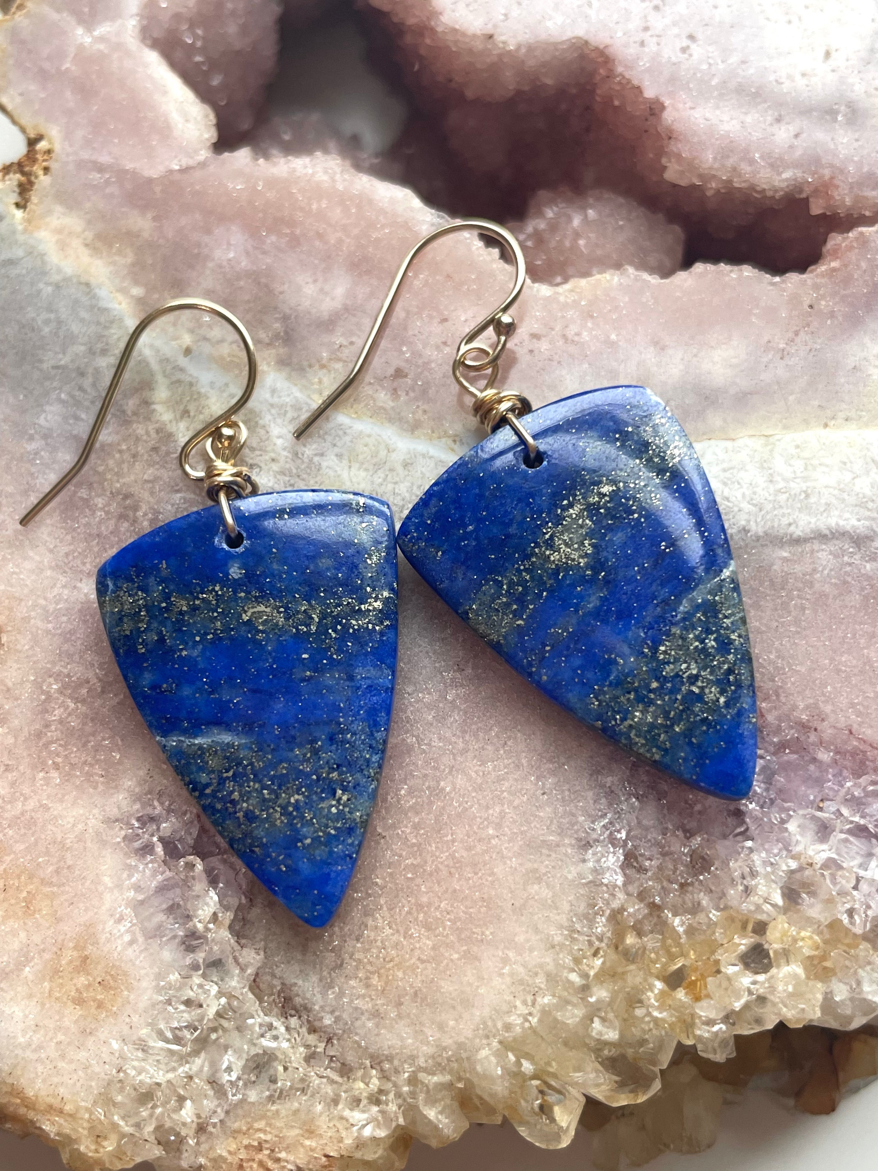 Lapis Lazuli Statement Earrings - 14K Gold Filled Dangle Earrings for Women, Handmade Boho Chic Jewelry - Perfect for Parties, Weddings & Special Occasions